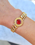 Vivian Grace Vintage Bracelet Vintage Gold Filled Sweetheart Expansion Bracelet - Red Glass Gemstone (circa 1930)