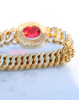 Vivian Grace Vintage Bracelet Vintage Gold Filled Sweetheart Expansion Bracelet - Red Glass Gemstone (circa 1930)