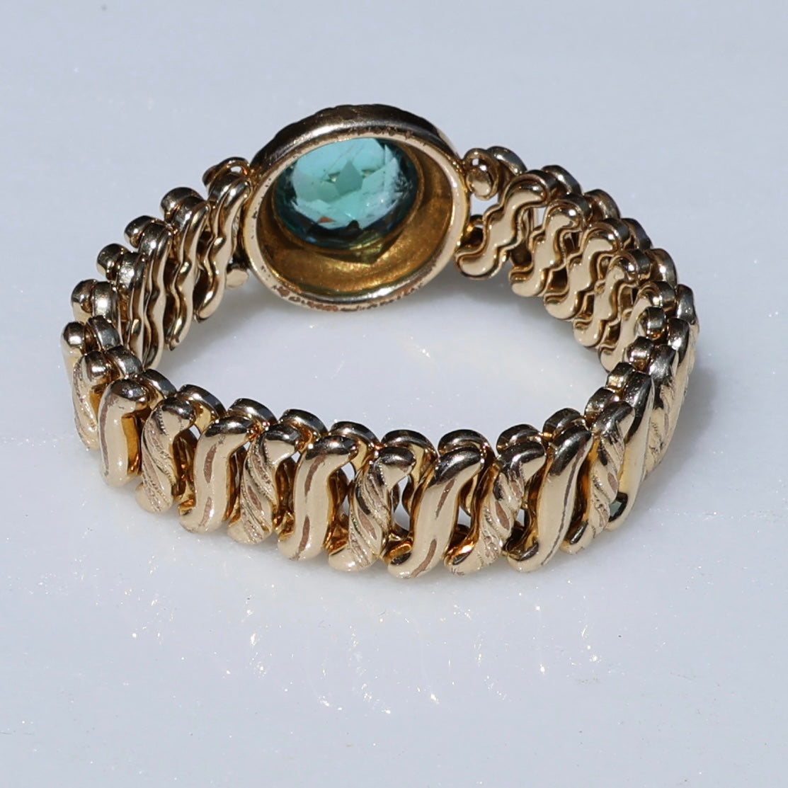 Vivian Grace Vintage Bracelet Vintage Gold Filled Sweetheart Expansion Bracelet - Teal Glass Gemstone (circa 1930)