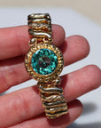 Vivian Grace Vintage Bracelet Vintage Gold Filled Sweetheart Expansion Bracelet - Teal Glass Gemstone (circa 1930)