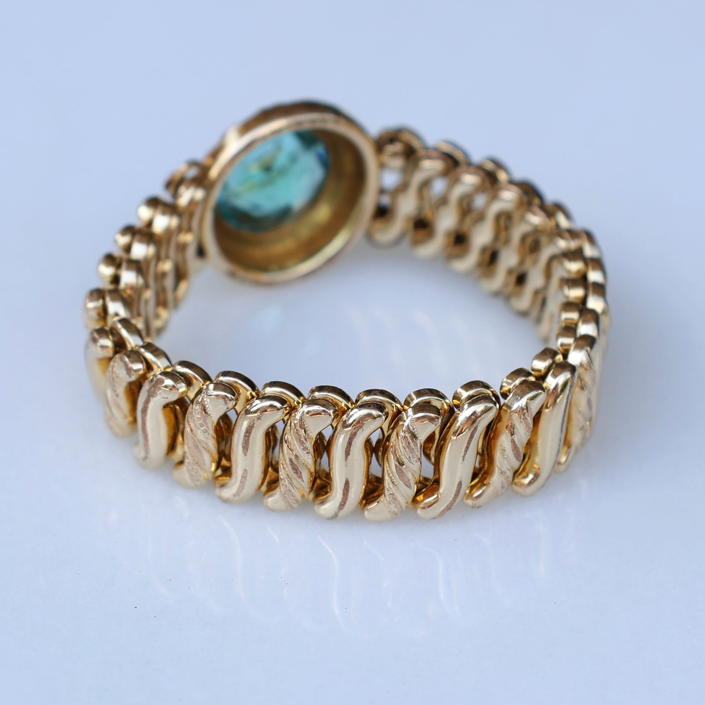 Vivian Grace Vintage Bracelet Vintage Gold Filled Sweetheart Expansion Bracelet - Teal Glass Gemstone (circa 1930)