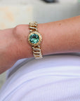 Vivian Grace Vintage Bracelet Vintage Gold Filled Sweetheart Expansion Bracelet - Teal Glass Gemstone (circa 1930)