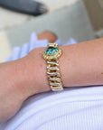 Vivian Grace Vintage Bracelet Vintage Gold Filled Sweetheart Expansion Bracelet - Teal Glass Gemstone (circa 1930)