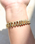 Vivian Grace Vintage Bracelet Vintage Gold Filled Sweetheart Expansion Bracelet - Teal Glass Gemstone (circa 1930)