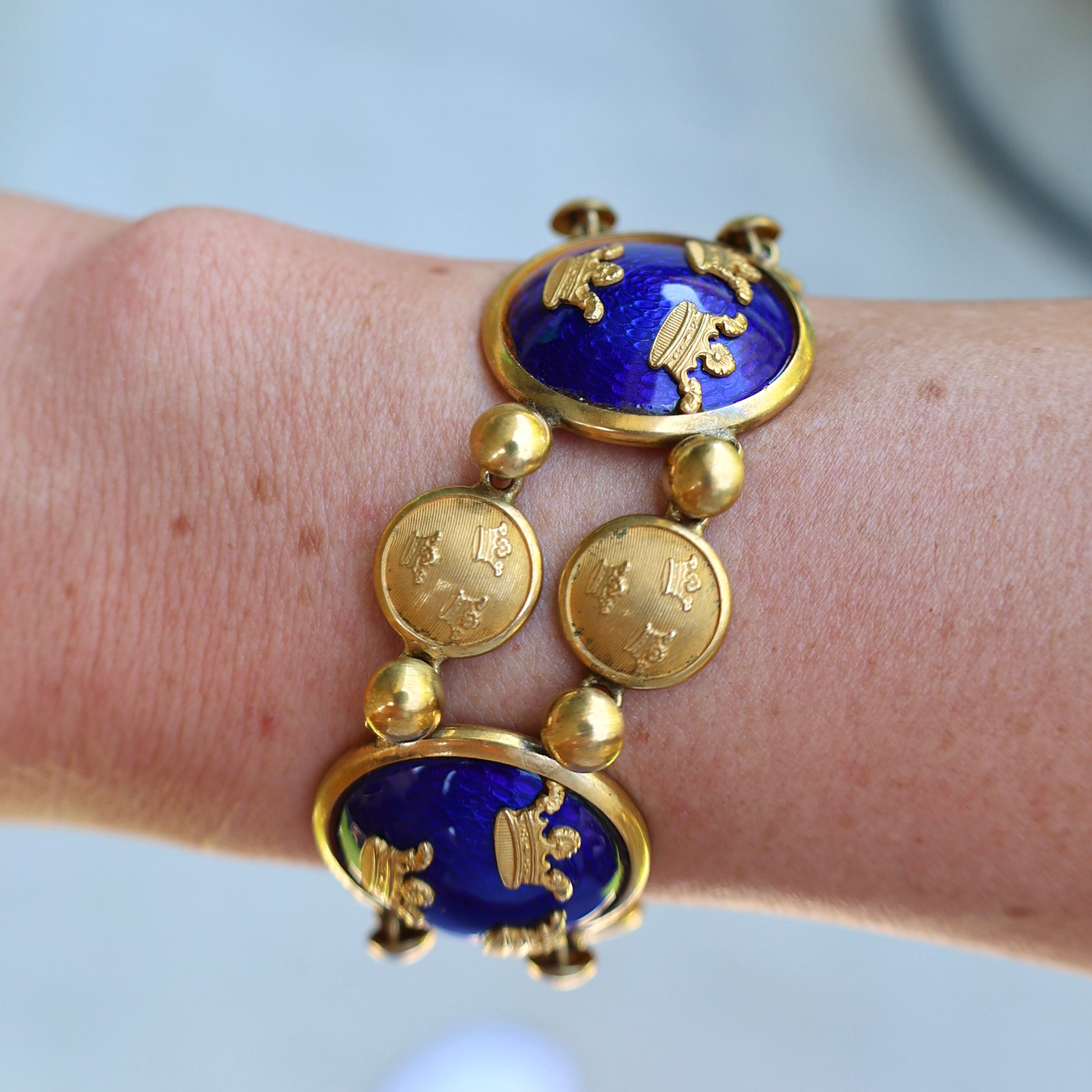Vivian Grace Vintage Bracelet Vintage Royal Blue Enamel Gilt Panel Bracelet by Sporrong (Copy)