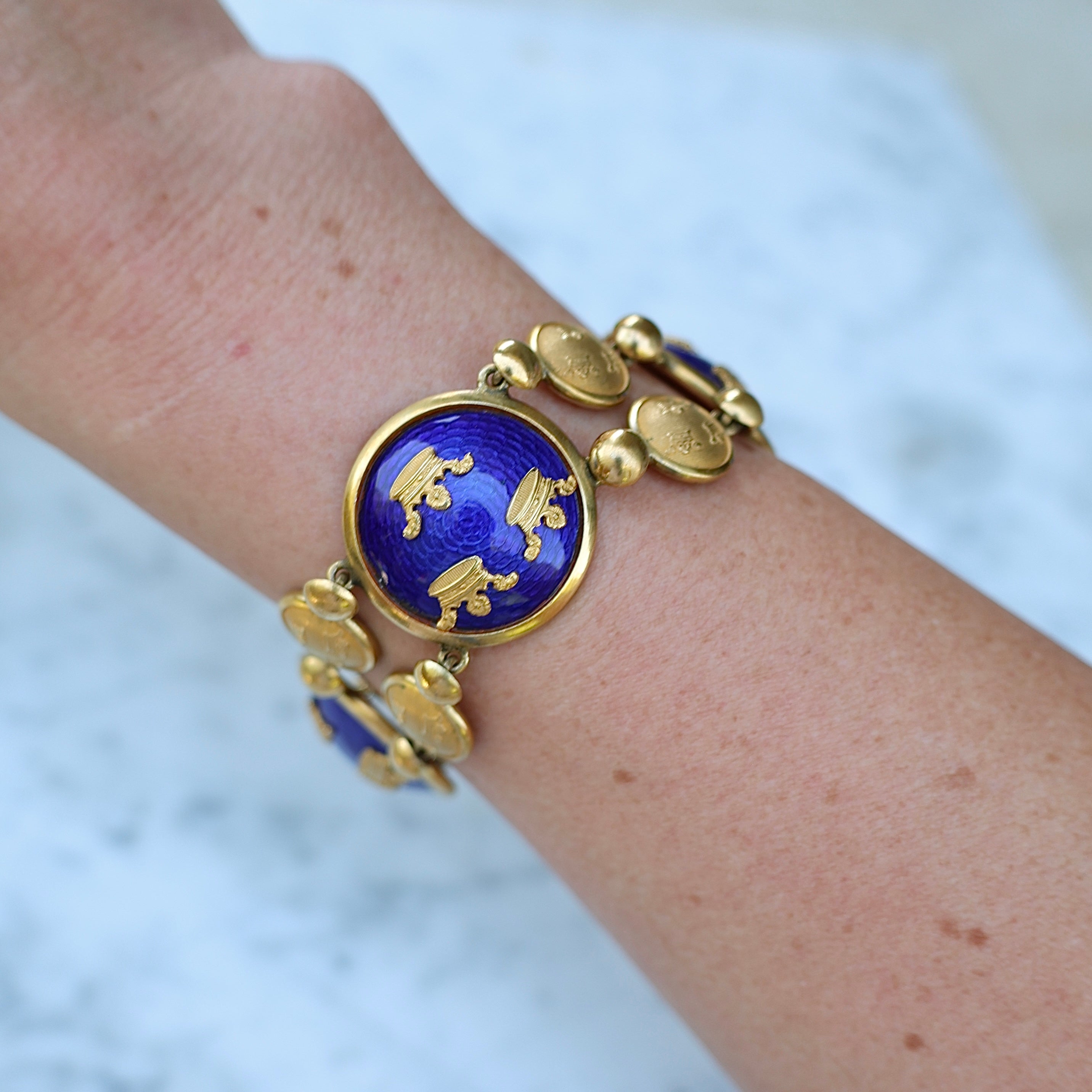 Vivian Grace Vintage Bracelet Vintage Royal Blue Enamel Gilt Panel Bracelet by Sporrong (Copy)