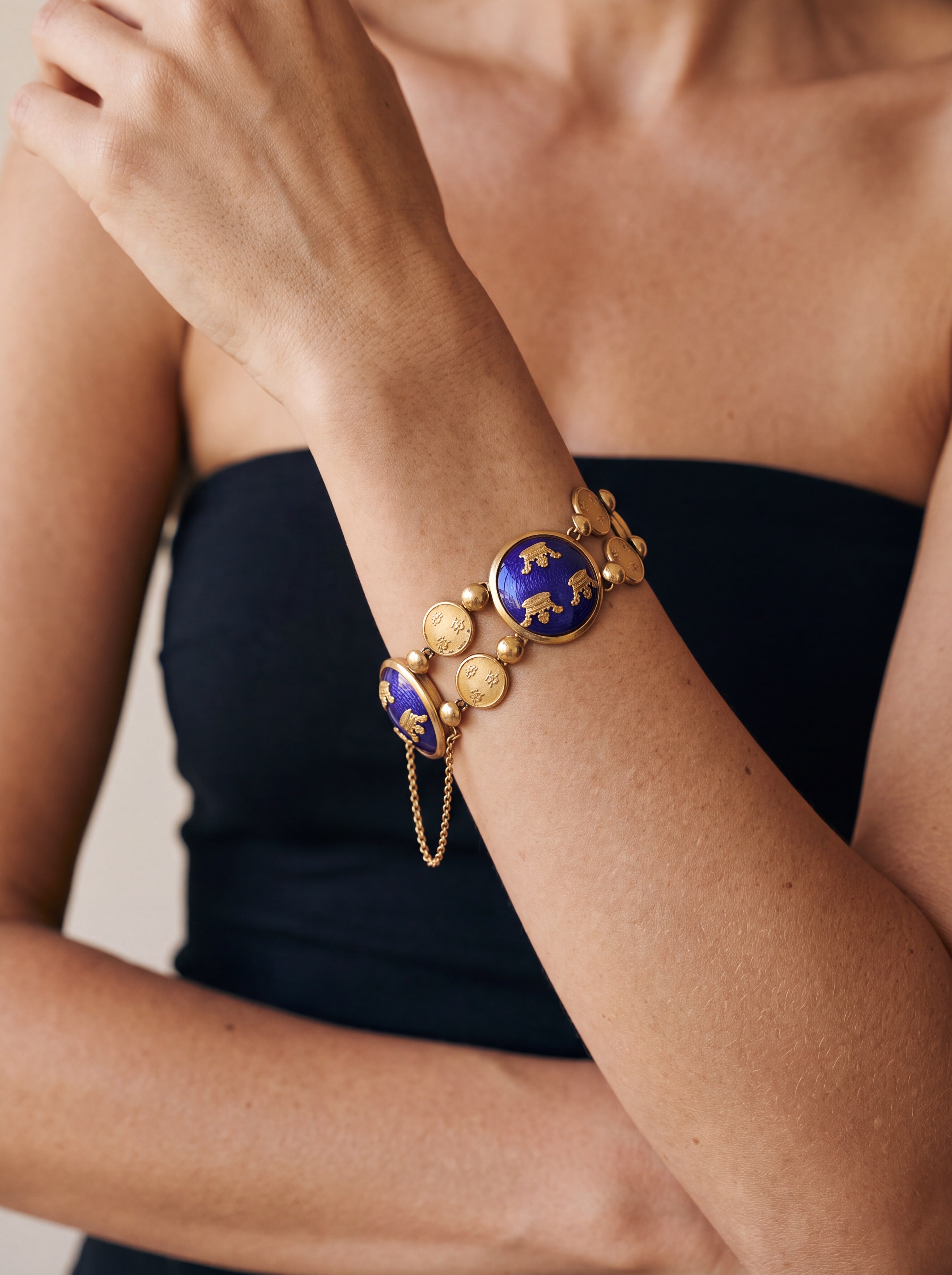 Vivian Grace Vintage Bracelet Vintage Royal Blue Enamel Gilt Panel Bracelet by Sporrong (Copy)