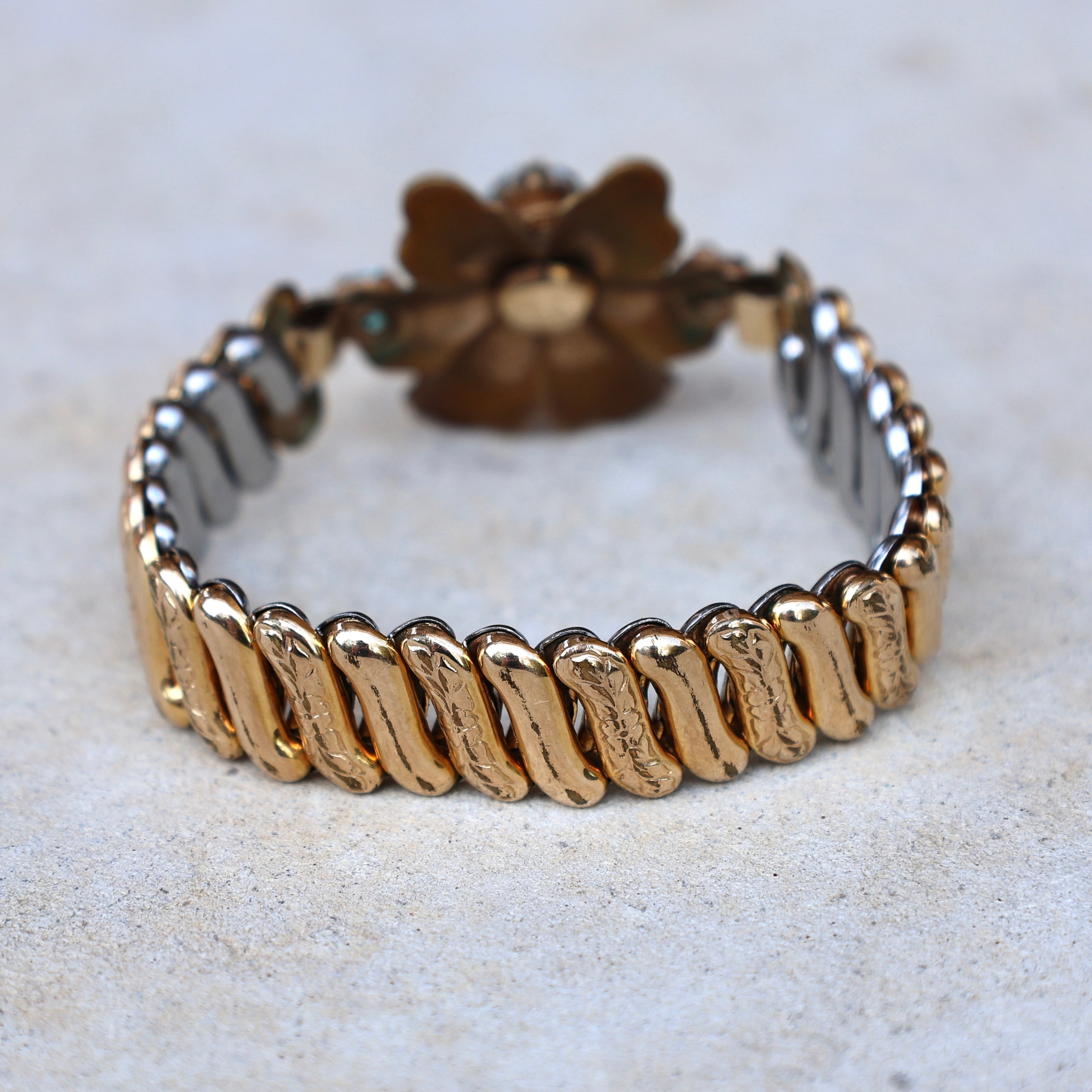 Vivian Grace Vintage Bracelet Vintage Teal Paste Sweetheart Expansion Bracelet (circa 1940)- 1/20 12k Gold Filled