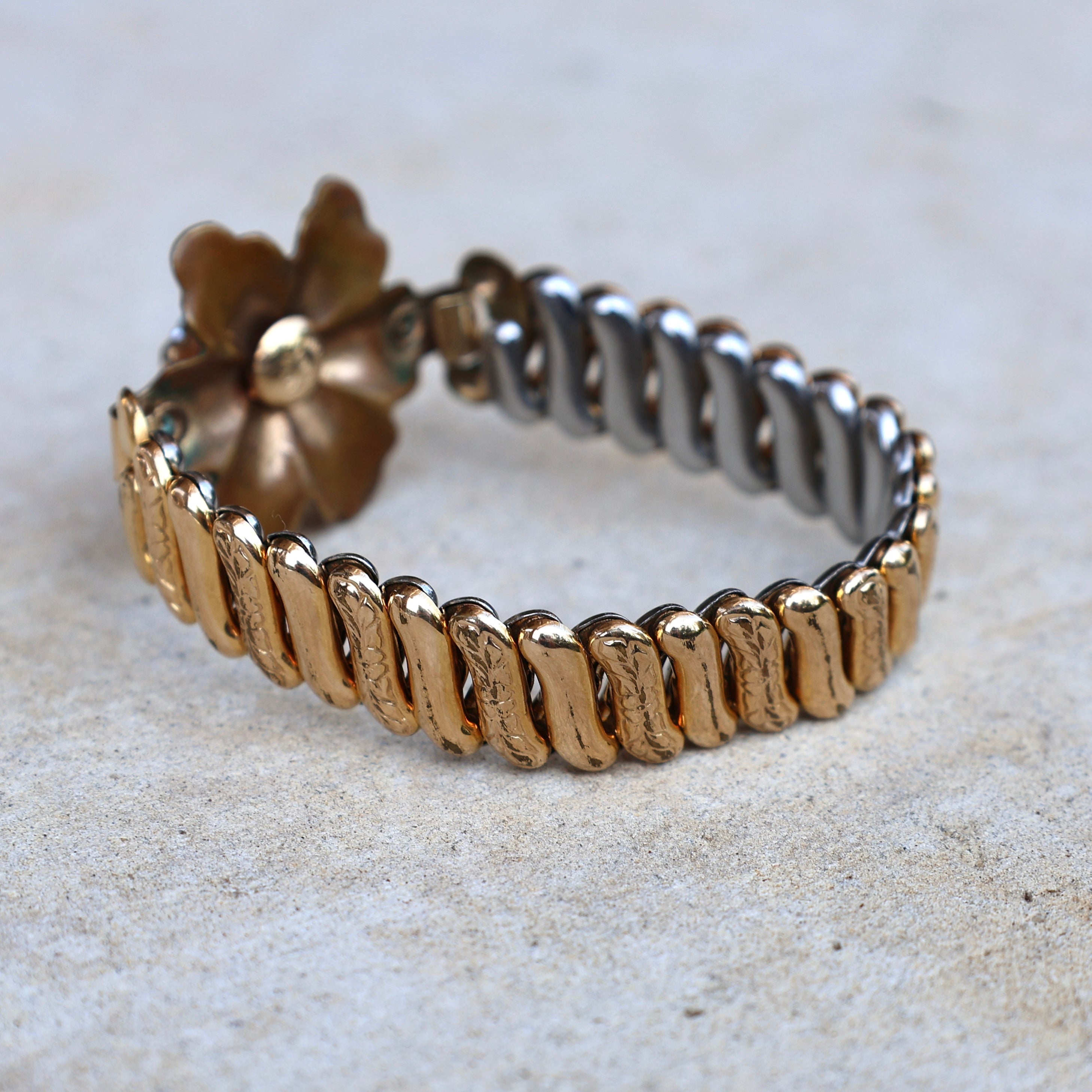 Vivian Grace Vintage Bracelet Vintage Teal Paste Sweetheart Expansion Bracelet (circa 1940)- 1/20 12k Gold Filled