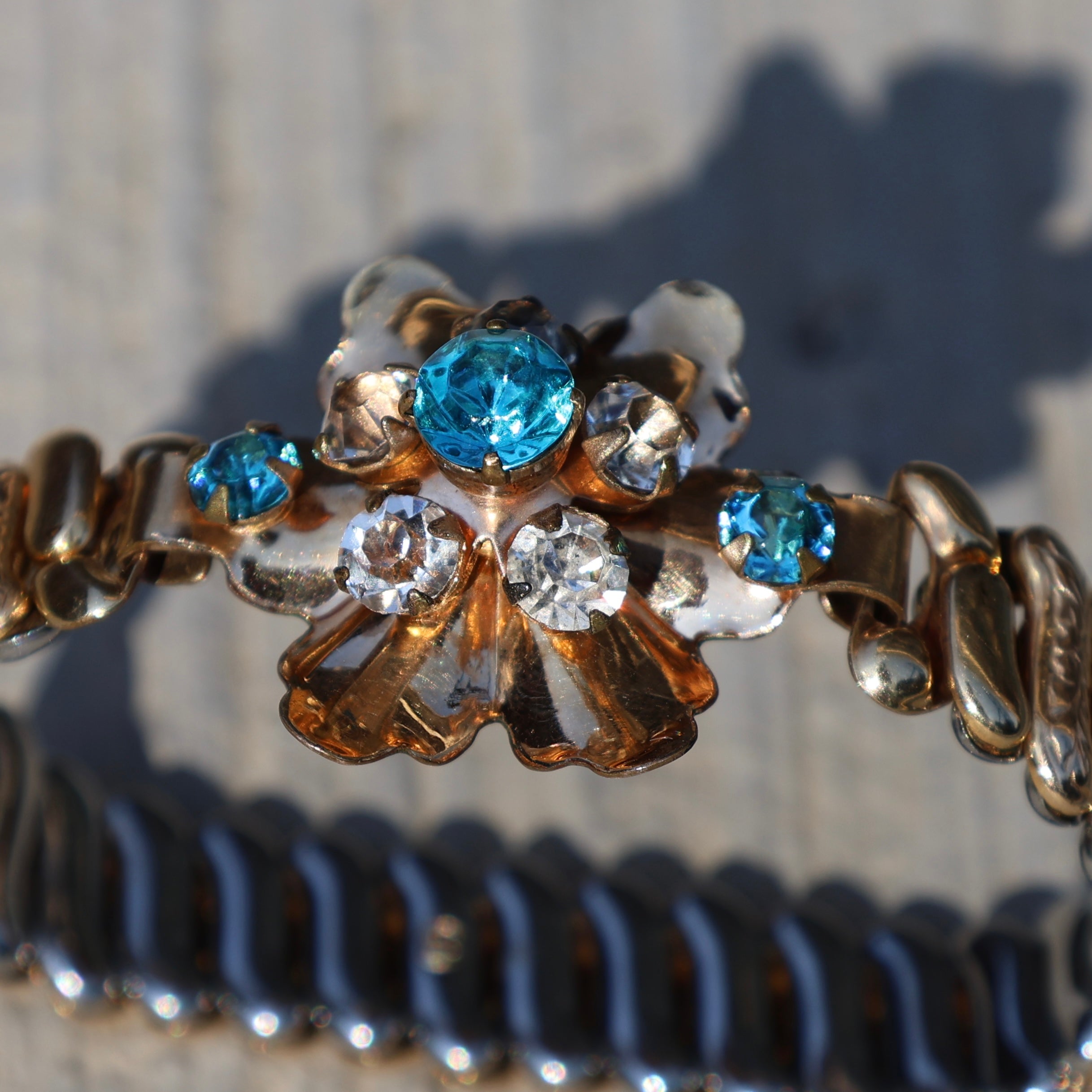 Vivian Grace Vintage Bracelet Vintage Teal Paste Sweetheart Expansion Bracelet (circa 1940)- 1/20 12k Gold Filled