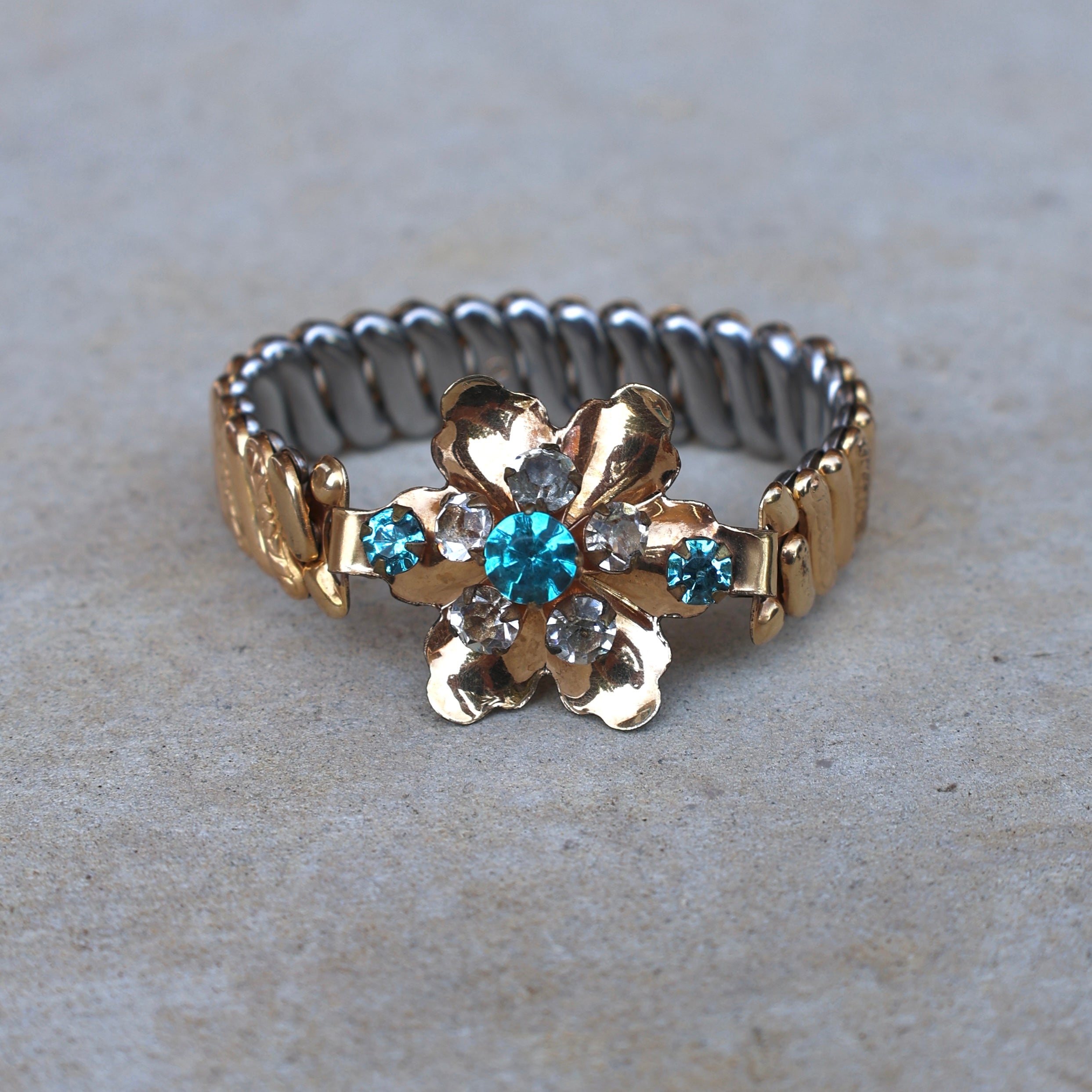 Vivian Grace Vintage Bracelet Vintage Teal Paste Sweetheart Expansion Bracelet (circa 1940)- 1/20 12k Gold Filled