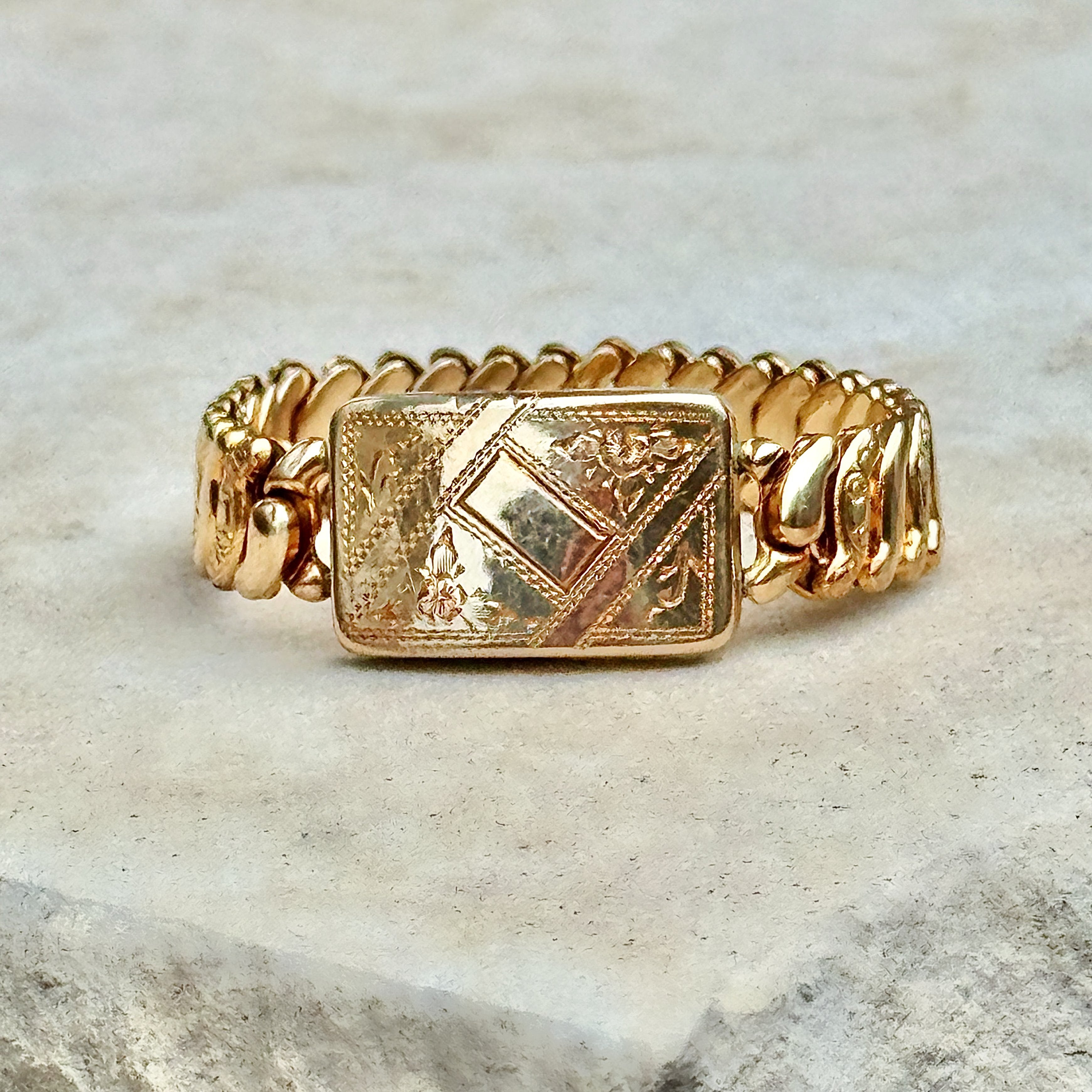 Vivian Grace Vintage Gold Etched Floral Gold Filled Sweetheart Bracelet - Vintage