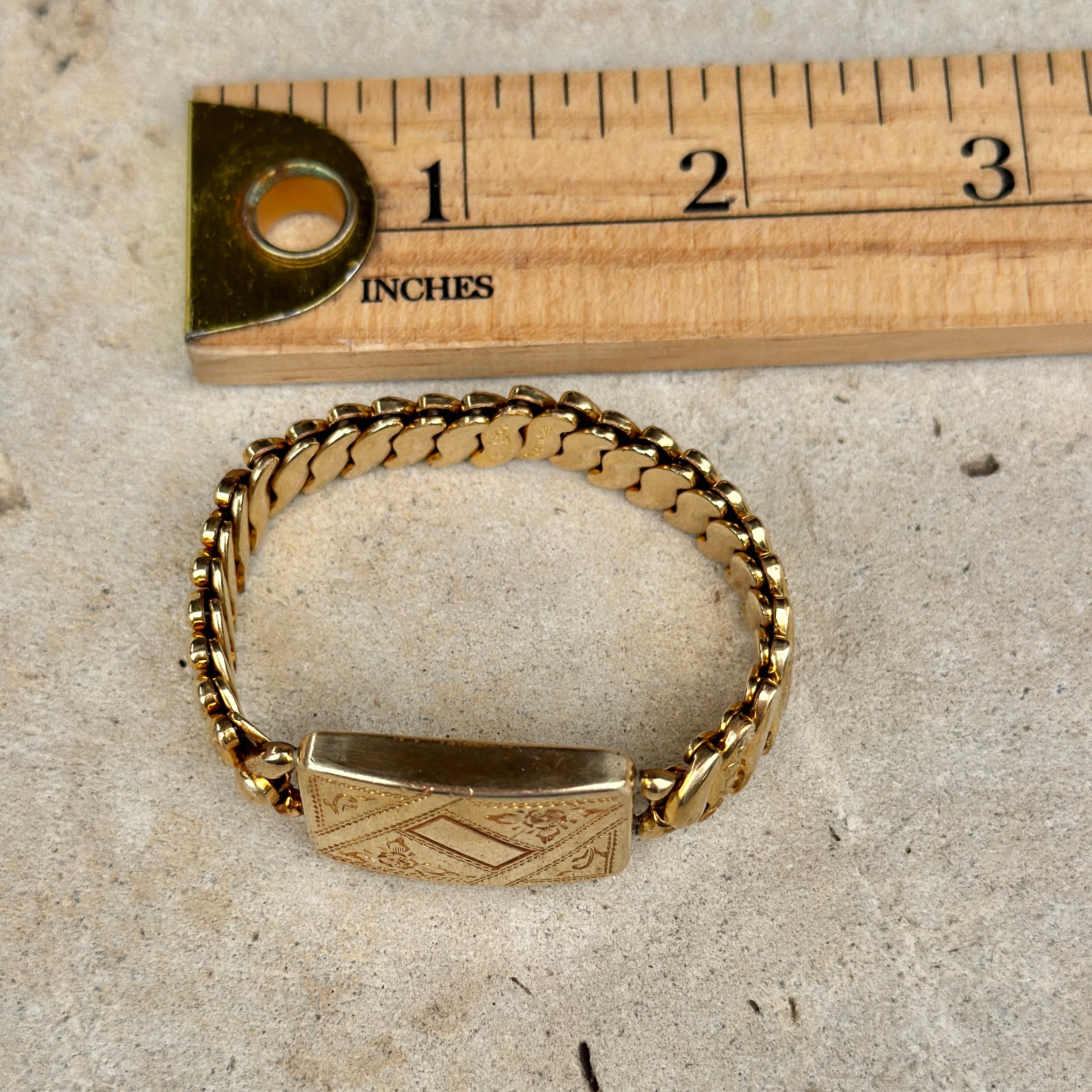 Vivian Grace Vintage Gold Etched Floral Gold Filled Sweetheart Bracelet - Vintage