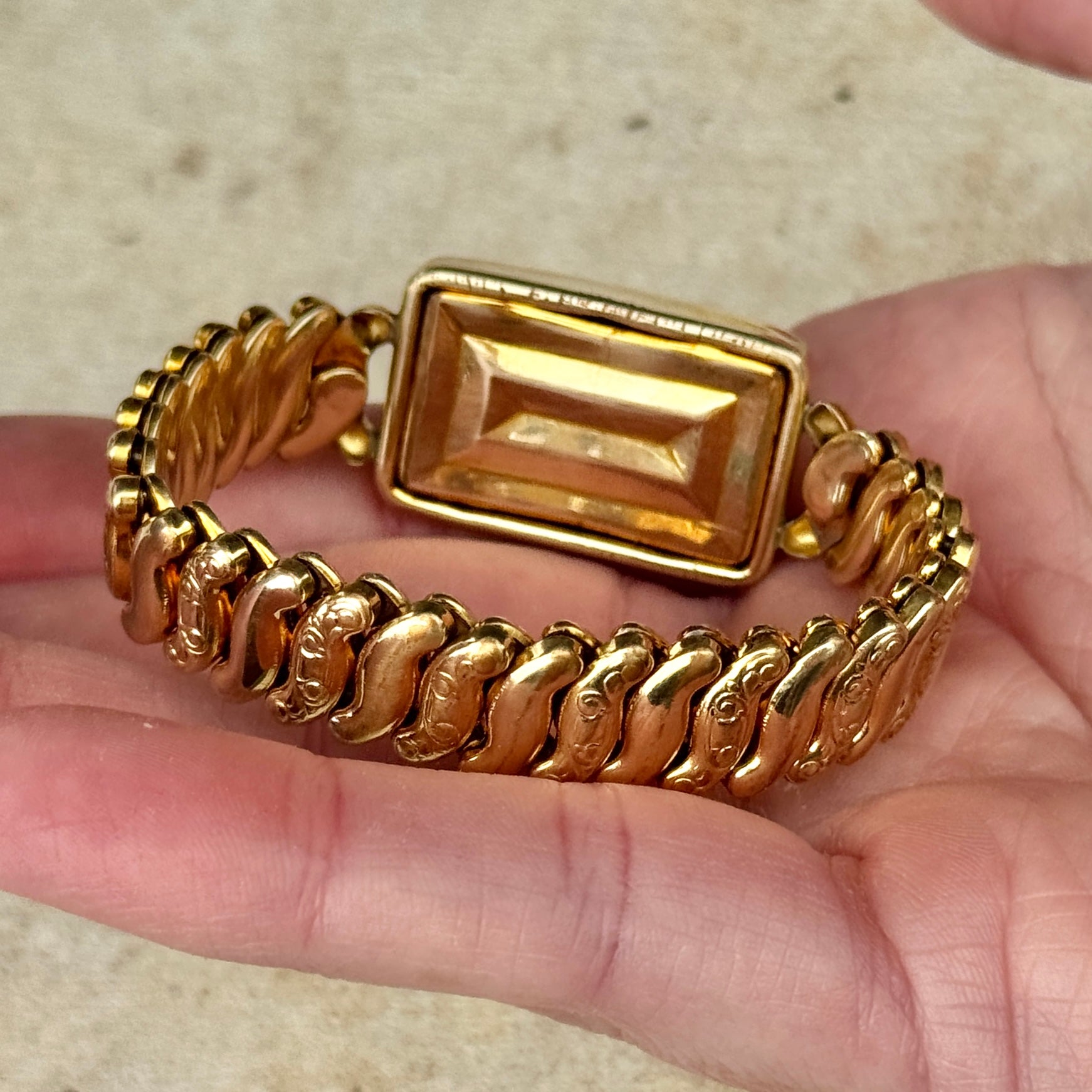 Vivian Grace Vintage Gold Etched Floral Gold Filled Sweetheart Bracelet - Vintage