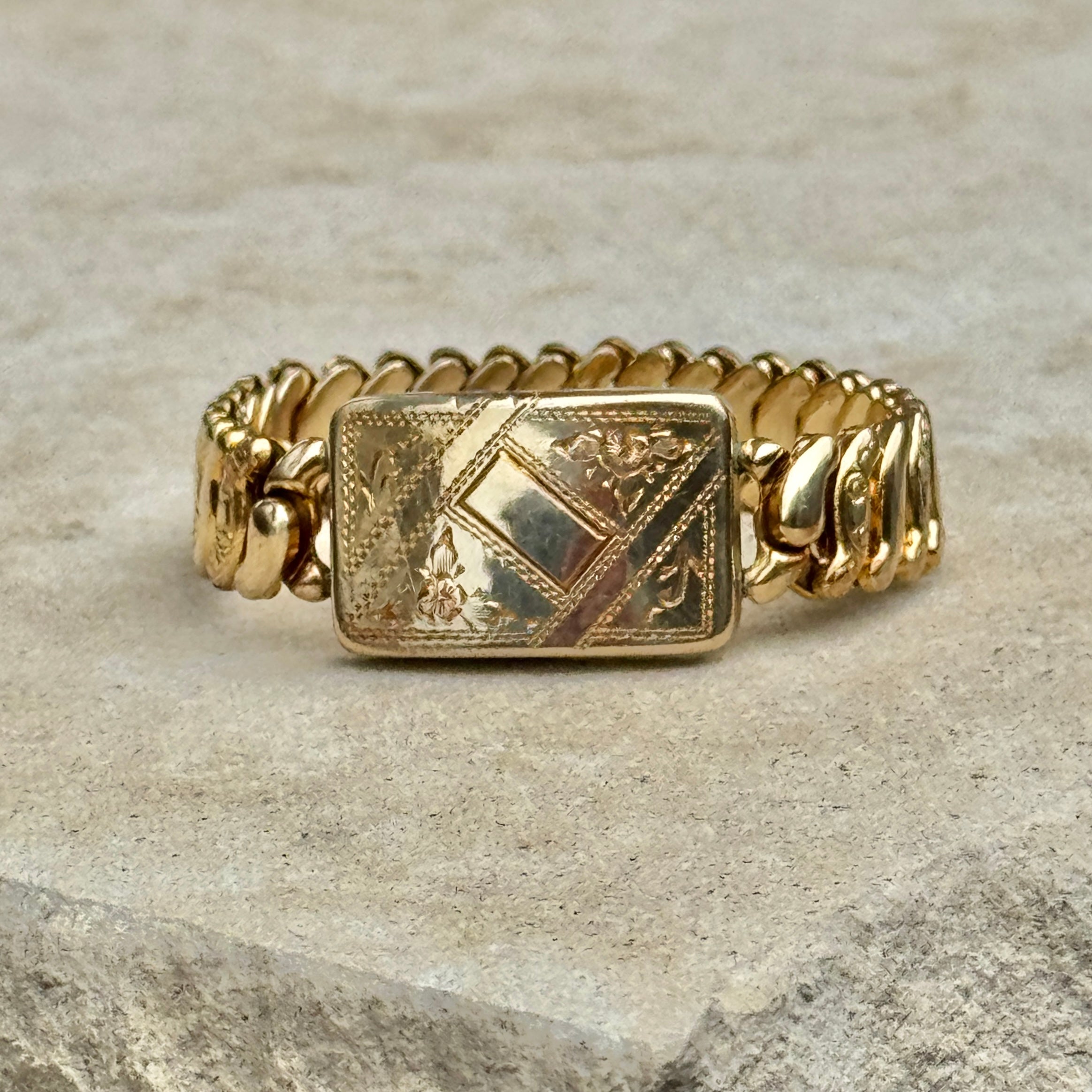 Vivian Grace Vintage Gold Etched Floral Gold Filled Sweetheart Bracelet - Vintage