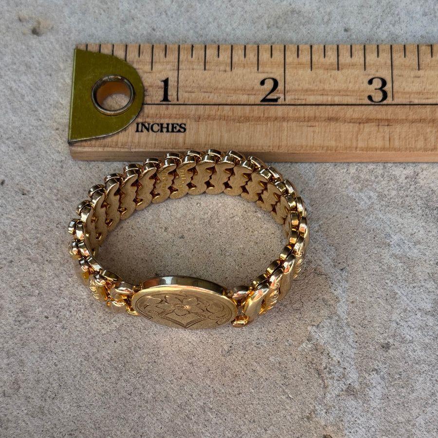 Vivian Grace Vintage Gold Etched Floral Gold Filled Sweetheart Bracelet - Vintage
