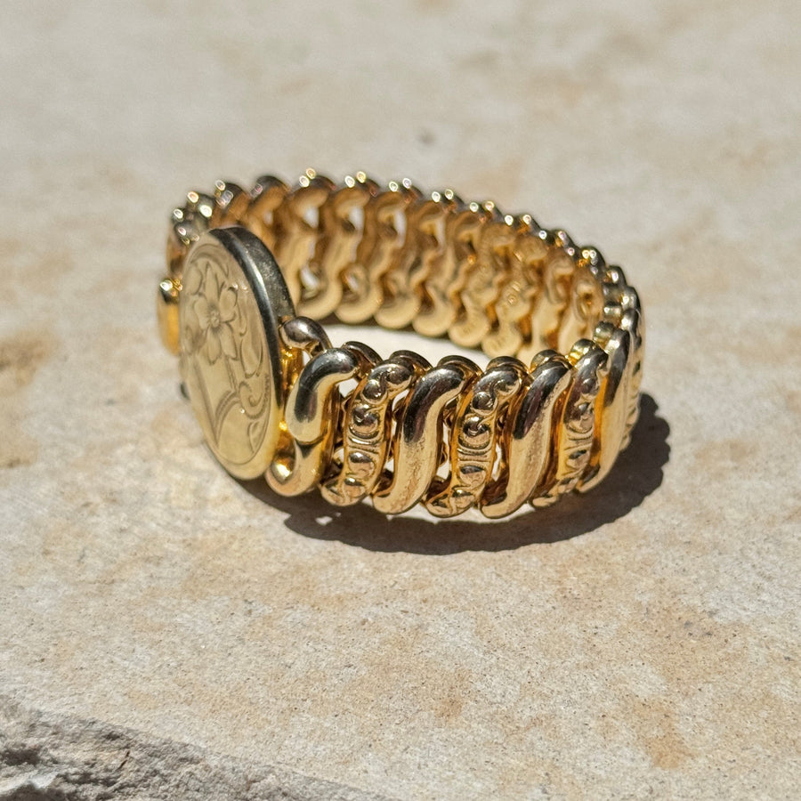 Vivian Grace Vintage Gold Etched Floral Gold Filled Sweetheart Bracelet - Vintage