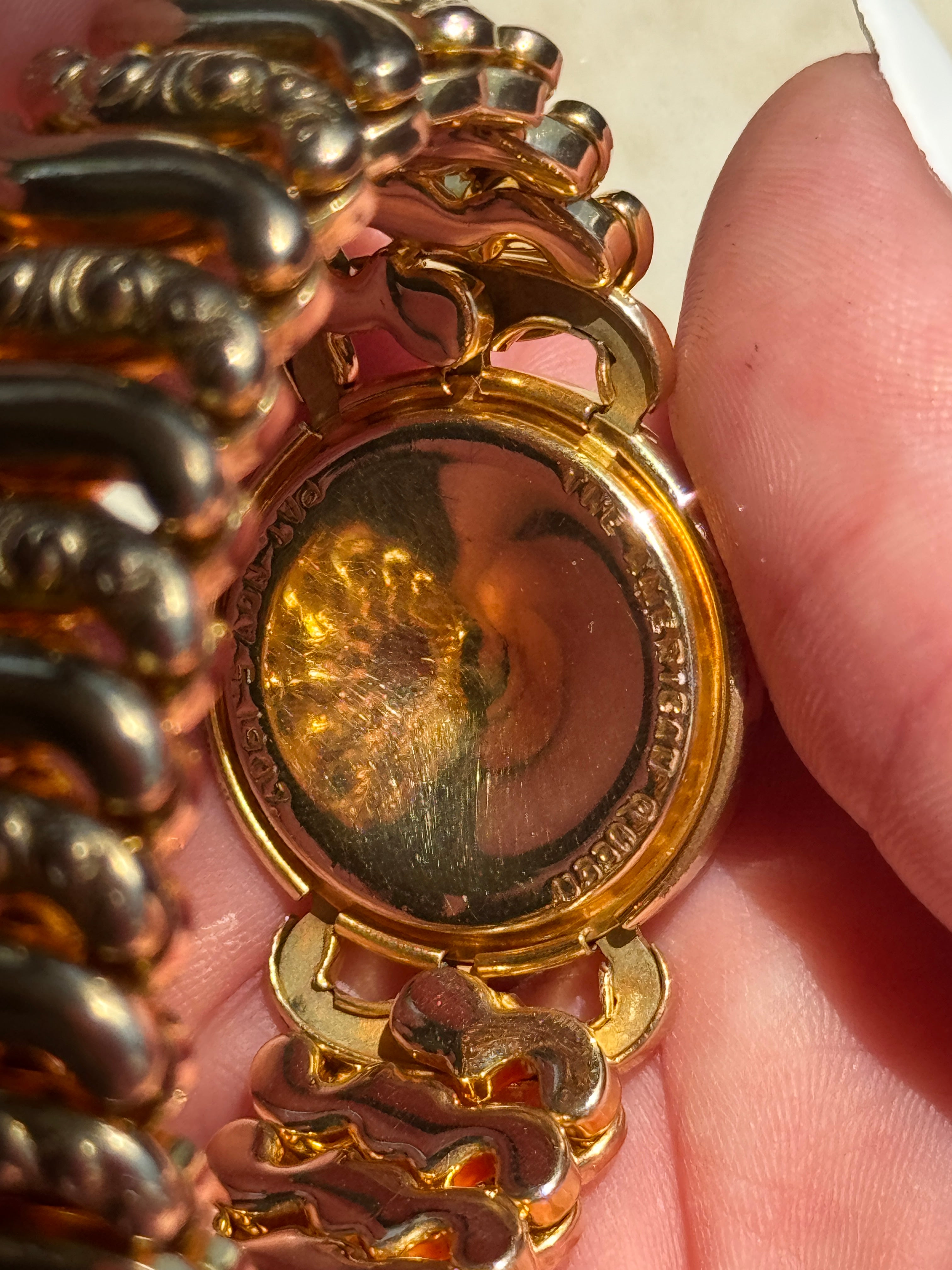 Vivian Grace Vintage Gold Etched Floral Gold Filled Sweetheart Bracelet - Vintage