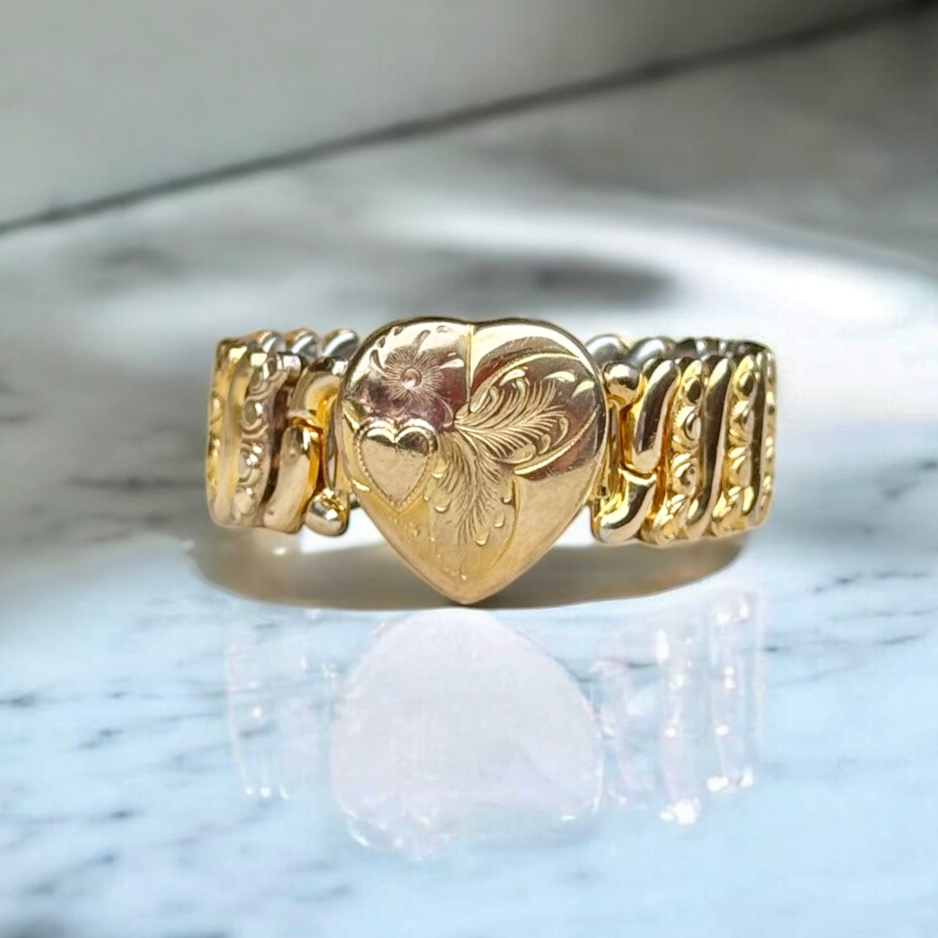 Vivian Grace Vintage Gold Etched Heart Gold Filled Sweetheart Bracelet - Vintage