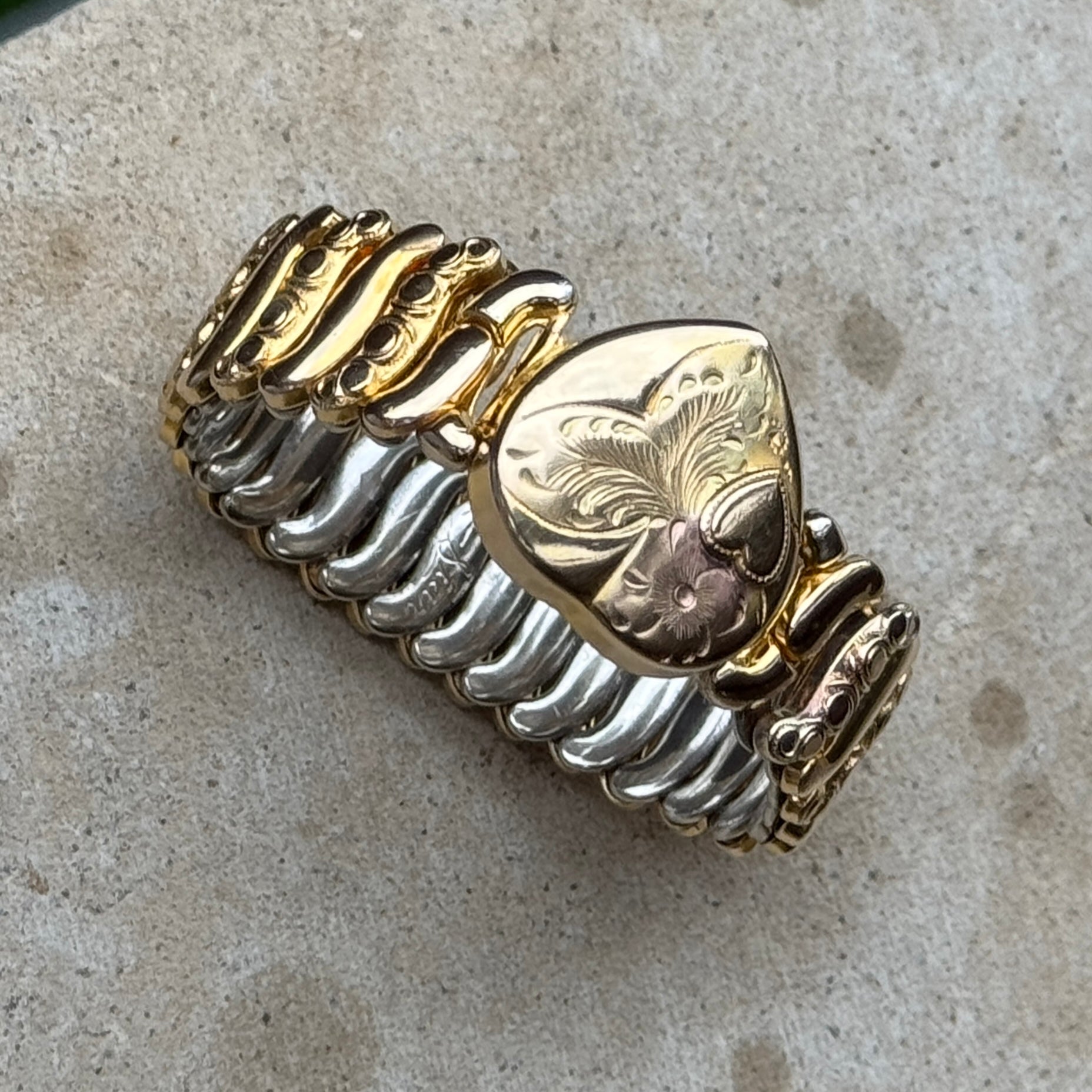 Vivian Grace Vintage Gold Etched Heart Gold Filled Sweetheart Bracelet - Vintage