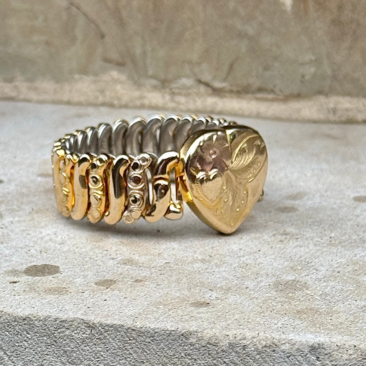Vivian Grace Vintage Gold Etched Heart Gold Filled Sweetheart Bracelet - Vintage