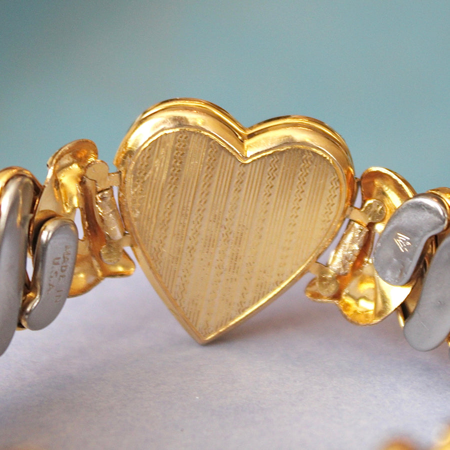 Vivian Grace Vintage Gold Marvel 12k Gold Filled Mother of Pearl Heart Locket Sweetheart Bracelet - Vintage