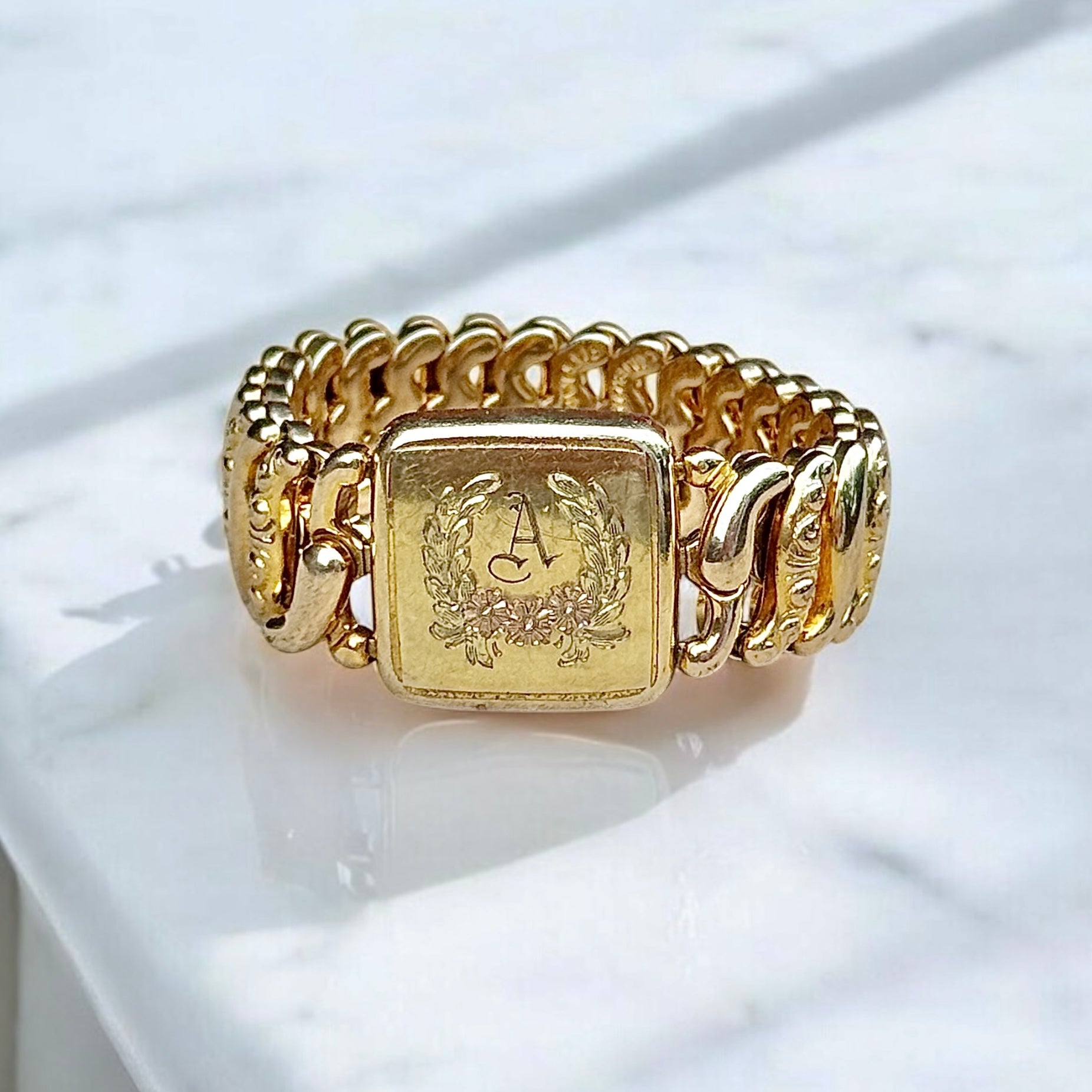 Vivian Grace Vintage Gold Monogram ‘A’ Gold Filled Sweetheart Bracelet - Vintage