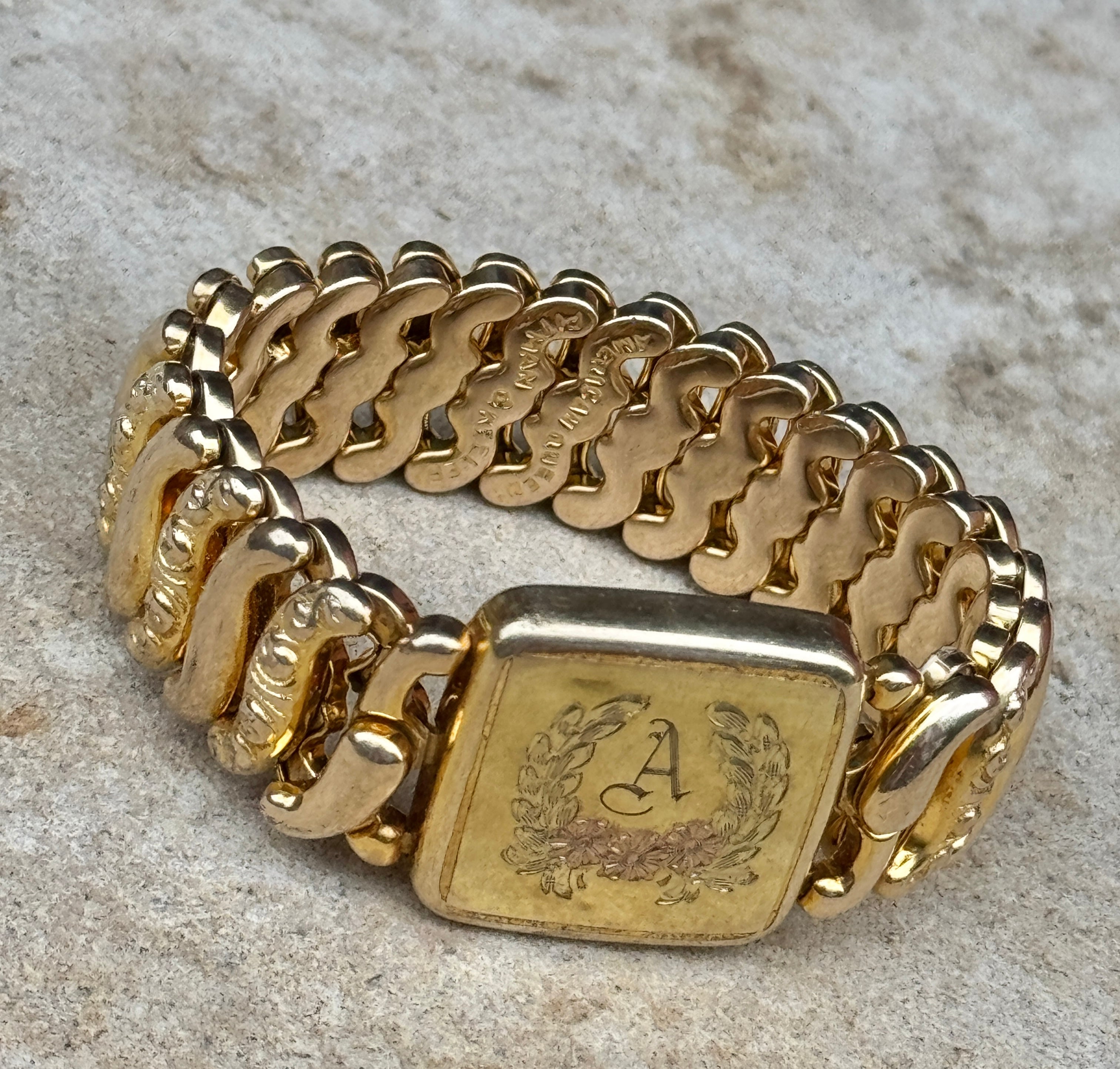 Vivian Grace Vintage Gold Monogram ‘A’ Gold Filled Sweetheart Bracelet - Vintage
