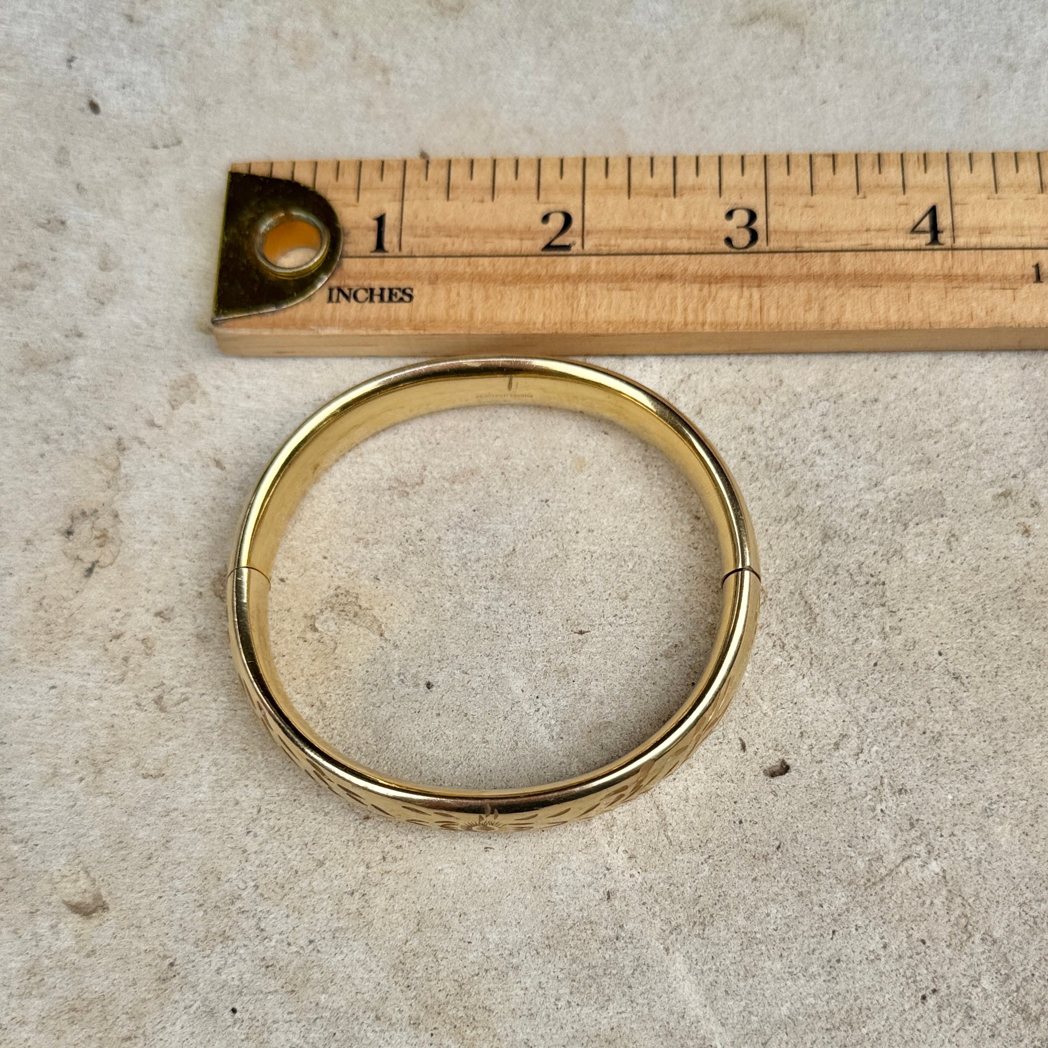 Vivian Grace Vintage Gold Vintage Mid Century 12k Gold-Filled Floral Etched Bangle Bracelet
