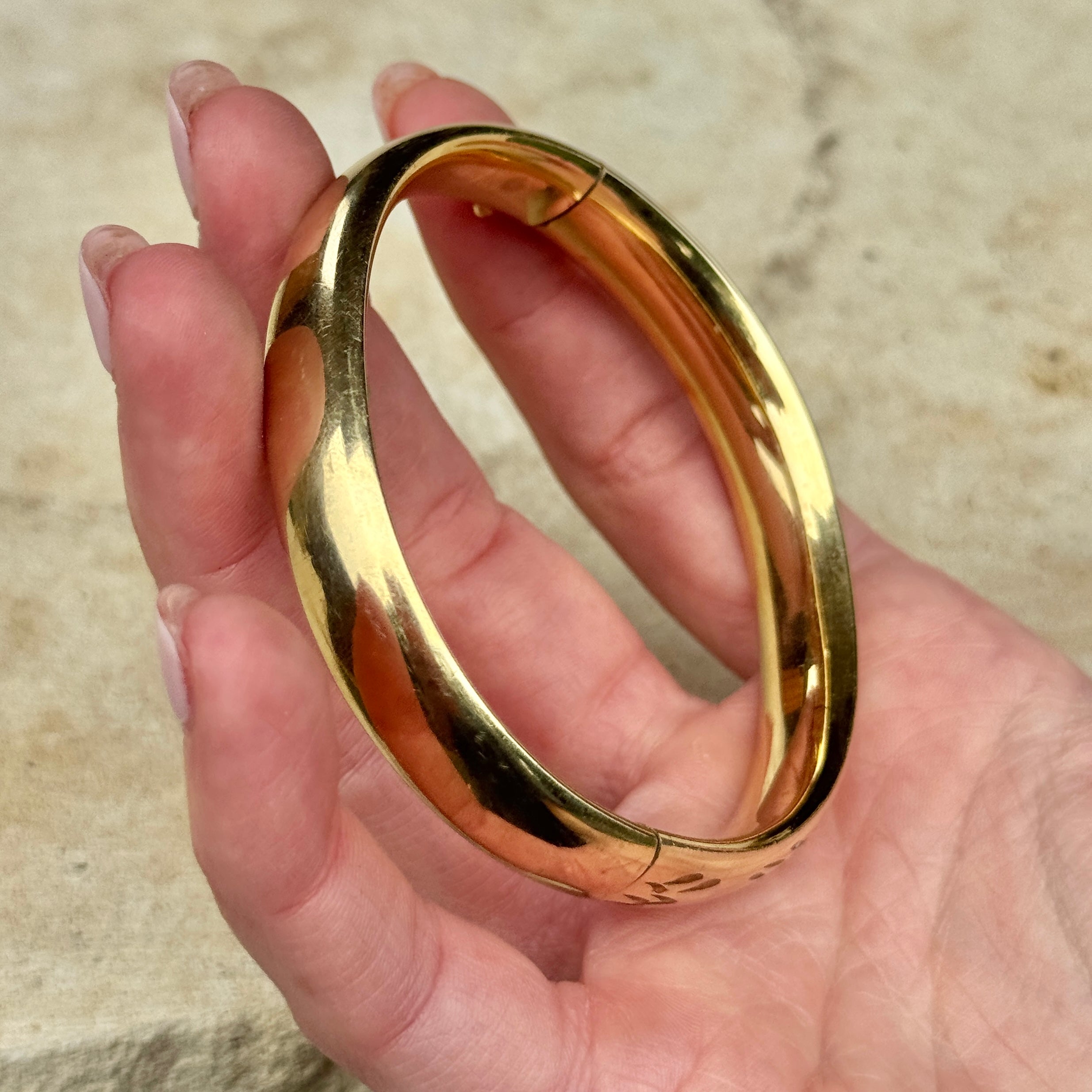 Vivian Grace Vintage Gold Vintage Mid Century 12k Gold-Filled Floral Etched Bangle Bracelet