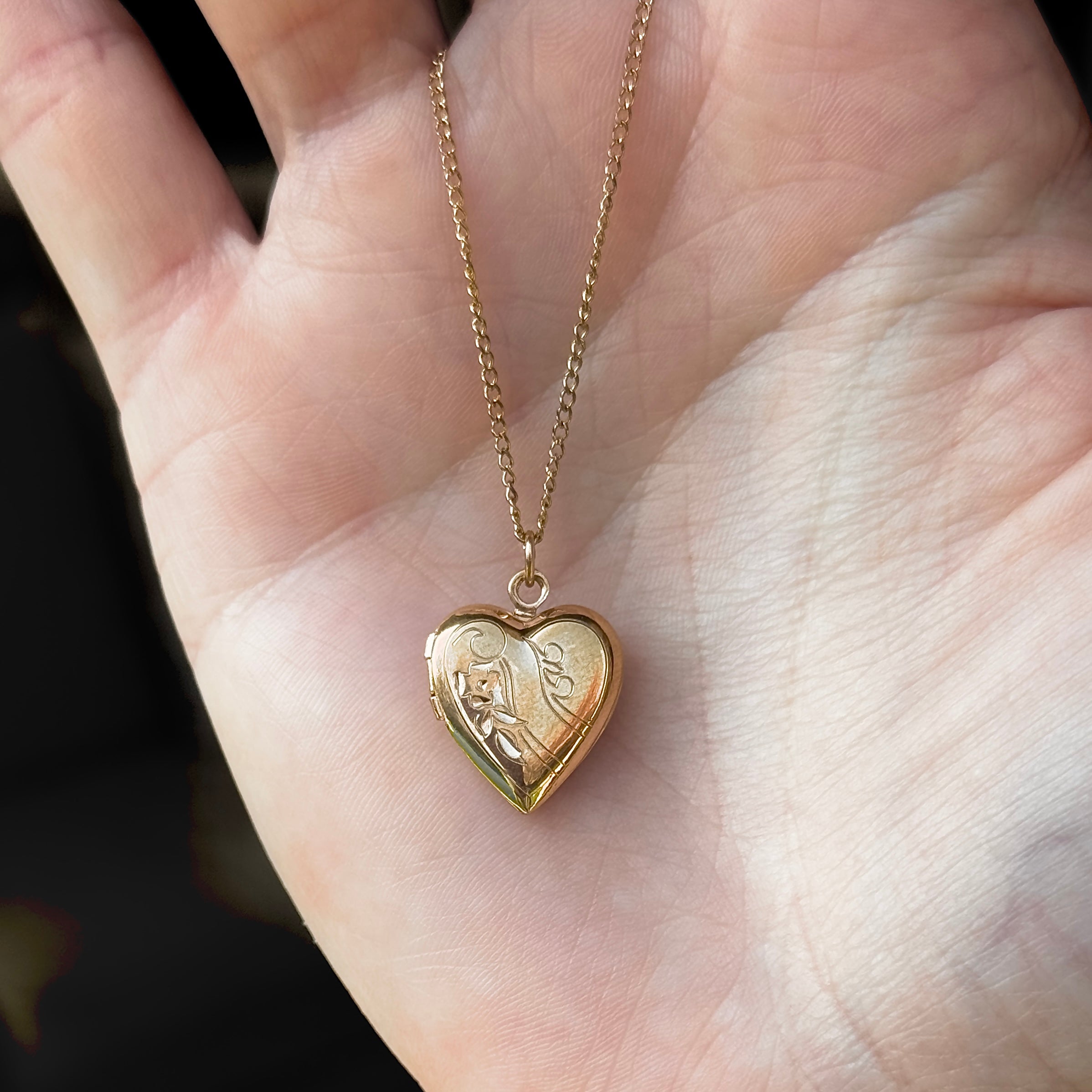 Vivian Grace Vintage Necklace Vintage Floral Heart Locket - 12k Gold Filled