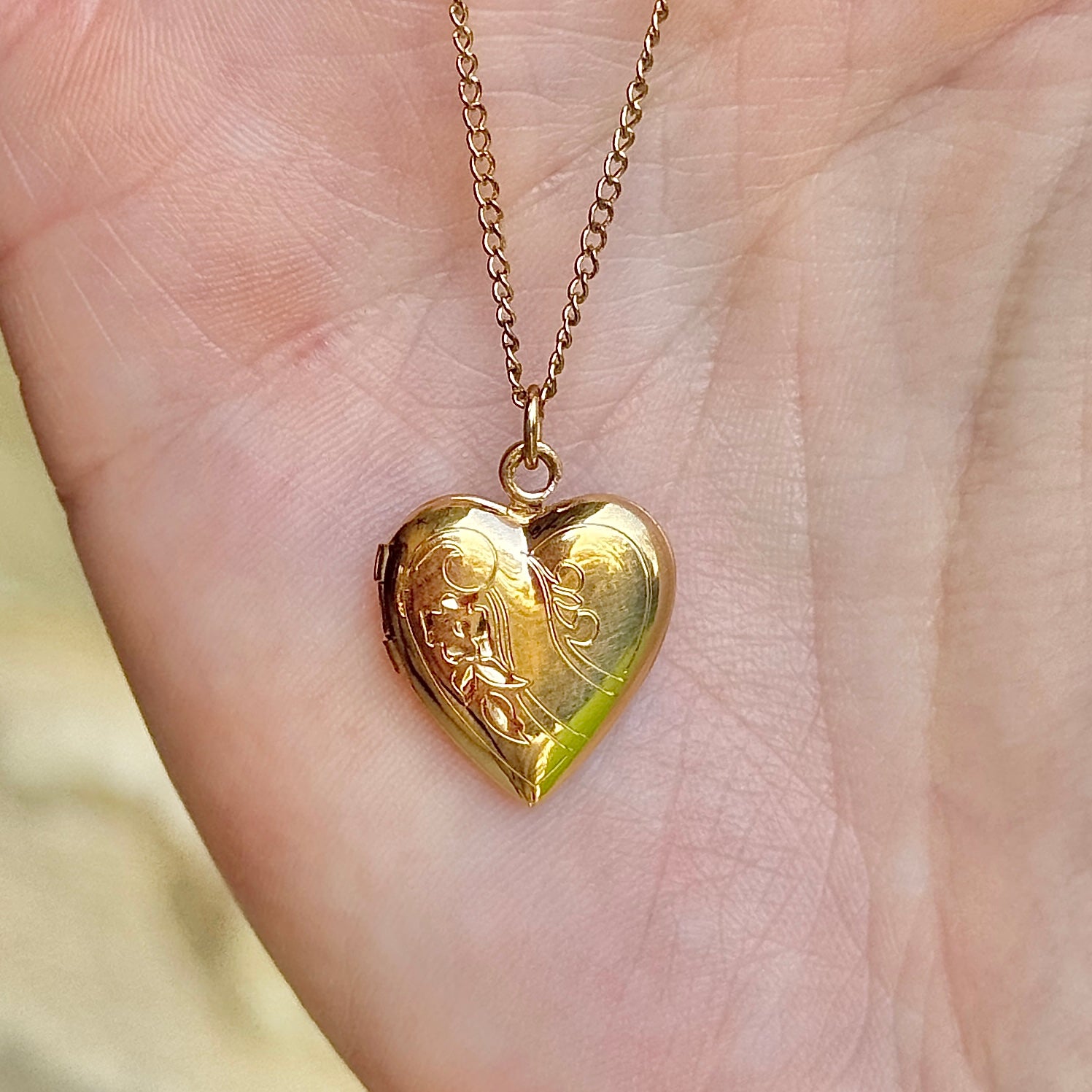 Vivian Grace Vintage Necklace Vintage Floral Heart Locket - 12k Gold Filled