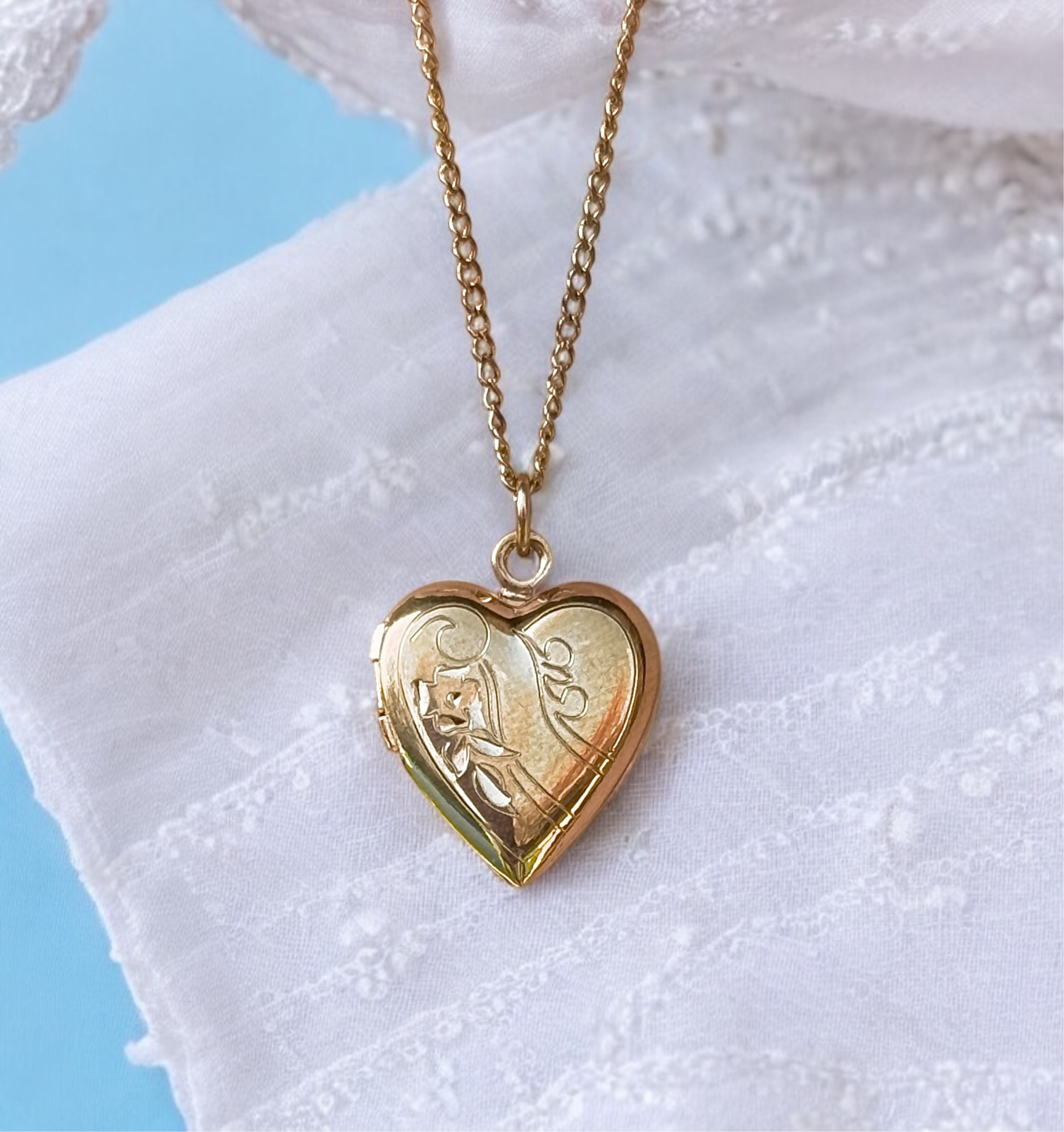 Vivian Grace Vintage Necklace Vintage Floral Heart Locket - 12k Gold Filled