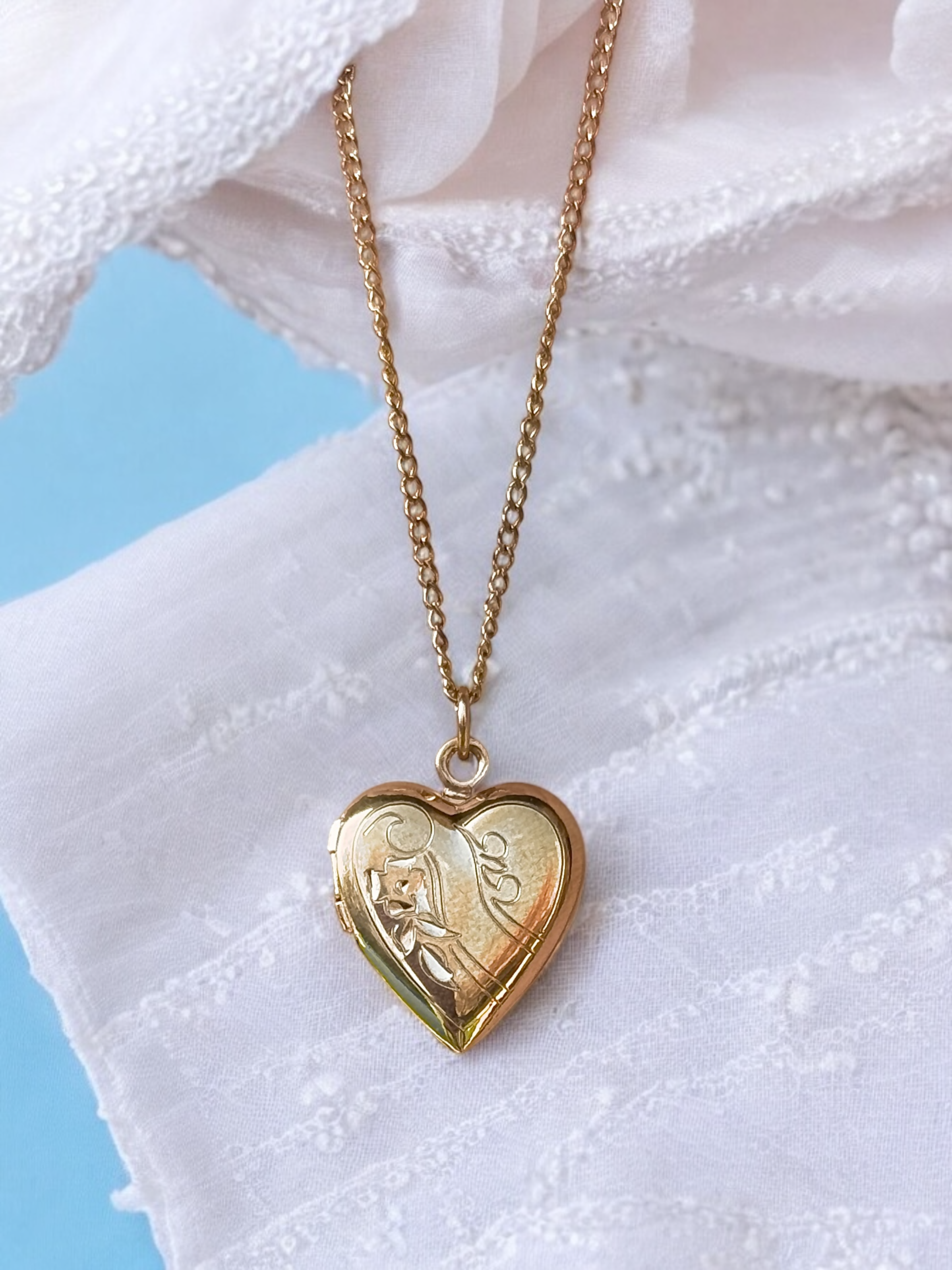 Vivian Grace Vintage Necklace Vintage Floral Heart Locket - 12k Gold Filled