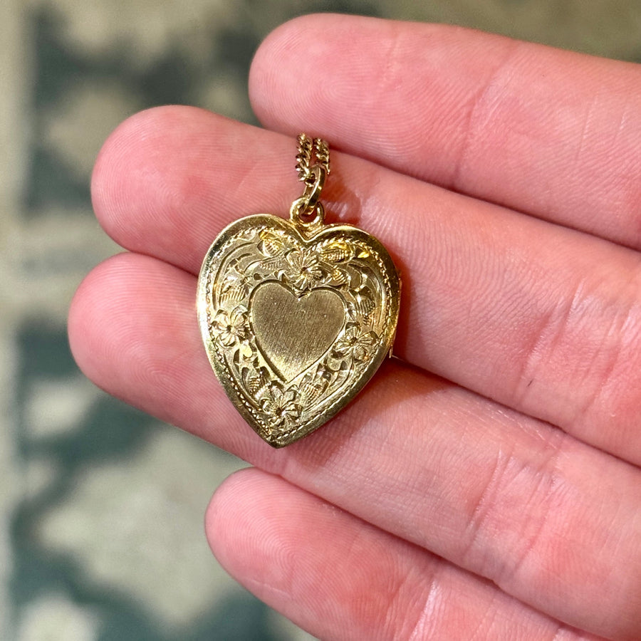 Vivian Grace Vintage Necklace Vintage Floral Heart Locket - 12k Gold Filled
