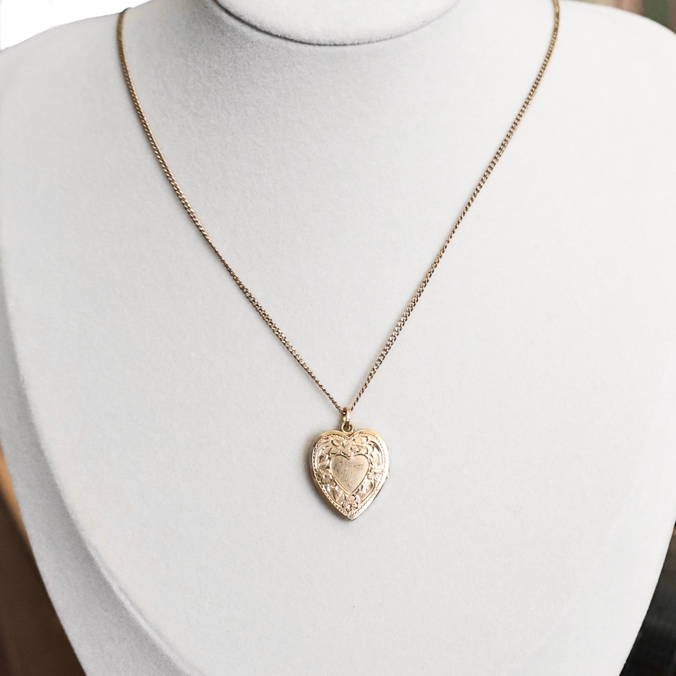 Vivian Grace Vintage Necklace Vintage Floral Heart Locket - 12k Gold Filled