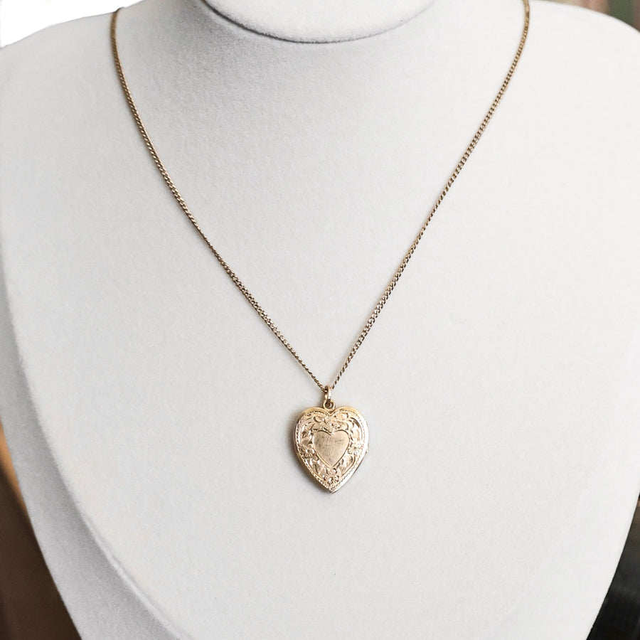 Vivian Grace Vintage Necklace Vintage Floral Heart Locket - 12k Gold Filled