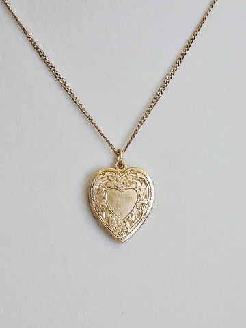 Vivian Grace Vintage Necklace Vintage Floral Heart Locket - 12k Gold Filled