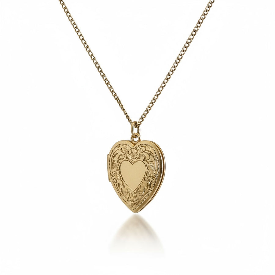 Vivian Grace Vintage Necklace Vintage Floral Heart Locket - 12k Gold Filled