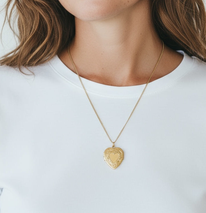 Vivian Grace Vintage Necklace Vintage Floral Heart Locket - 12k Gold Filled