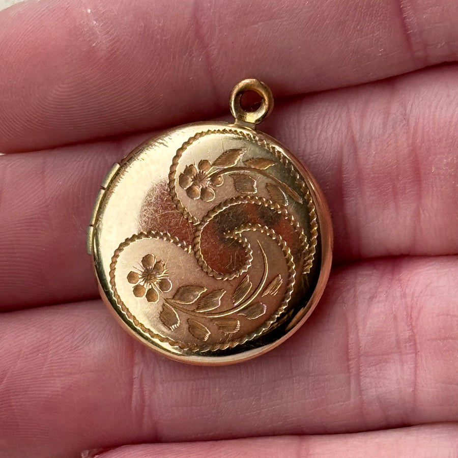 Vivian Grace Vintage Pendant Gold Vintage Floral Engraved Locket- 12k Gold Filled