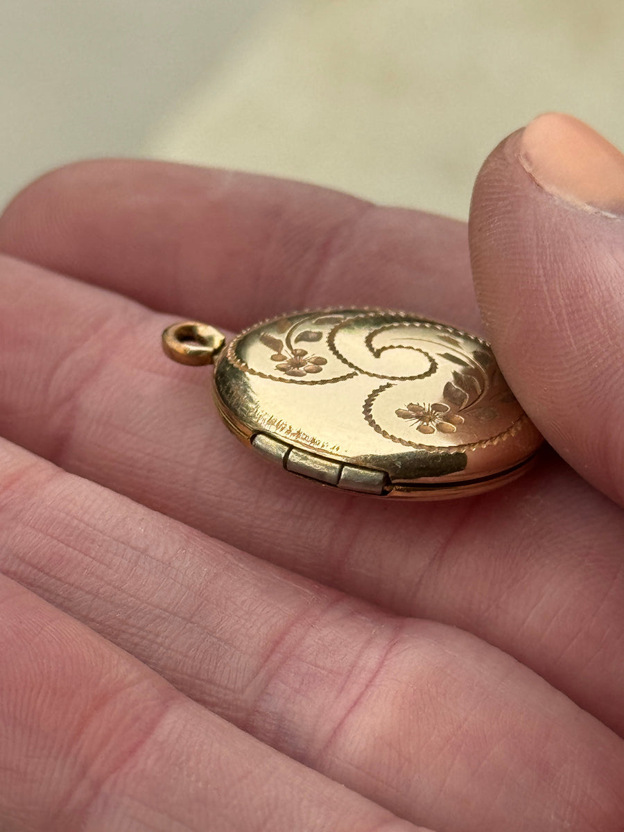Vivian Grace Vintage Pendant Gold Vintage Floral Engraved Locket- 12k Gold Filled
