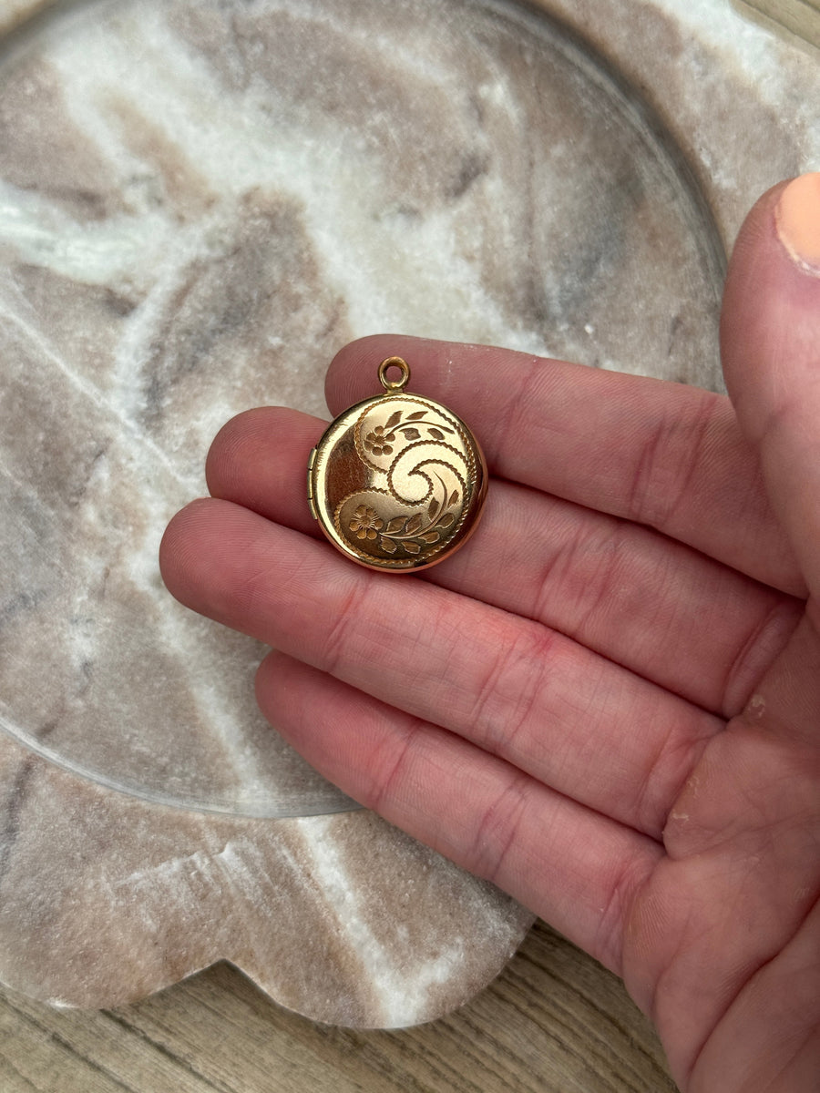 Vivian Grace Vintage Pendant Gold Vintage Floral Engraved Locket- 12k Gold Filled