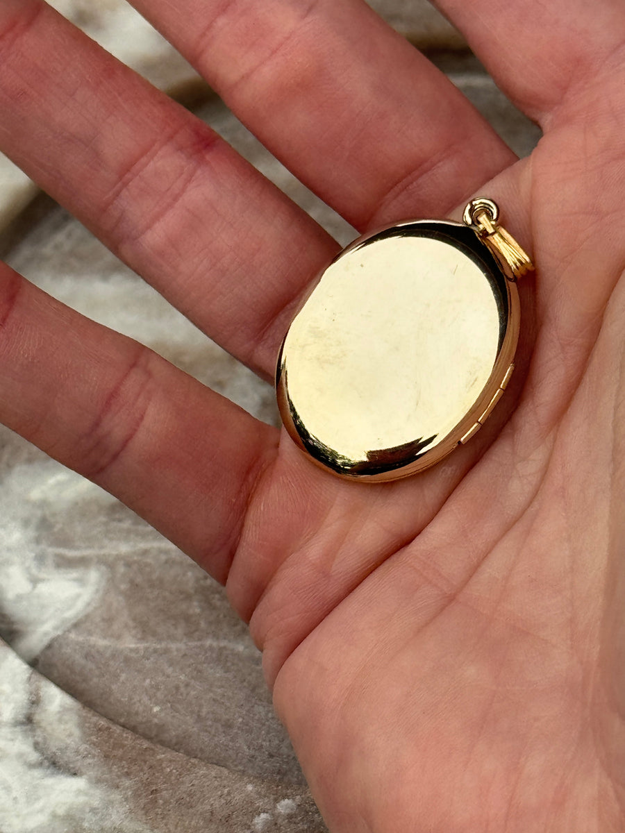 Vivian Grace Vintage Pendant Gold Vintage Oval Etched Locket- 12k Gold Filled
