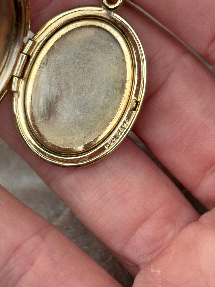 Vivian Grace Vintage Pendant Gold Vintage Oval Etched Locket- 12k Gold Filled