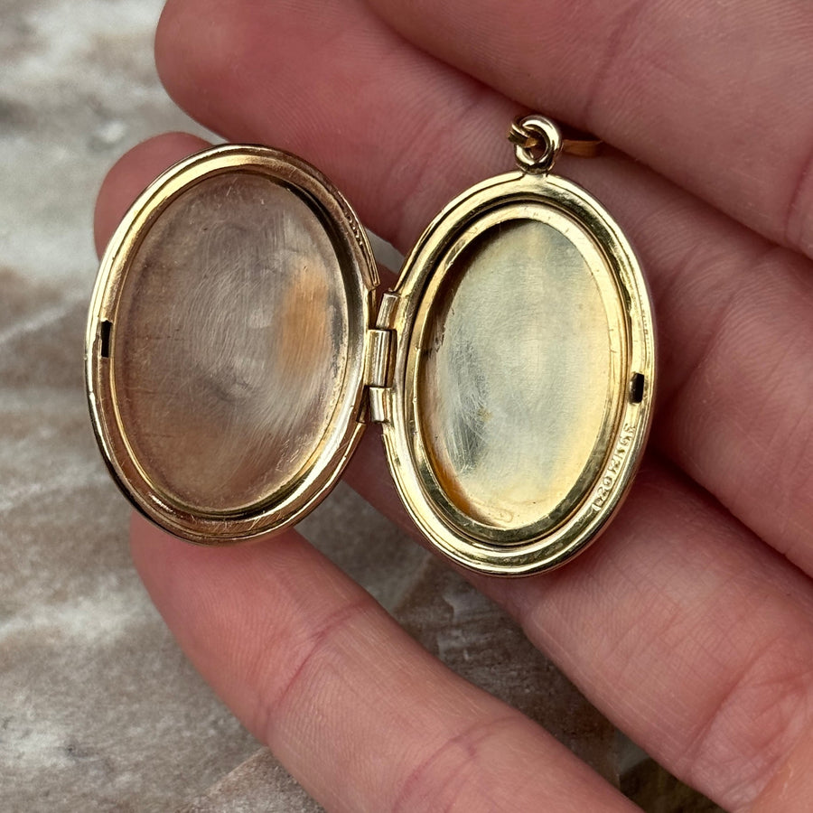 Vivian Grace Vintage Pendant Gold Vintage Oval Etched Locket- 12k Gold Filled