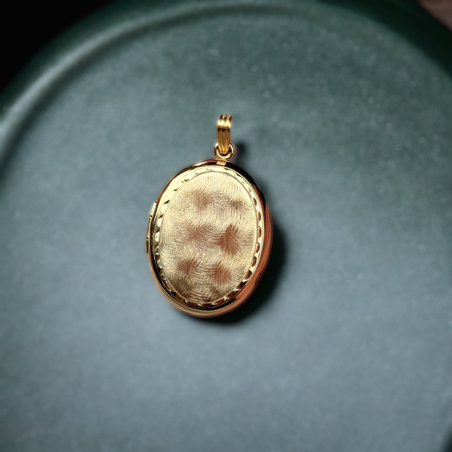 Vivian Grace Vintage Pendant Gold Vintage Oval Etched Locket- 12k Gold Filled