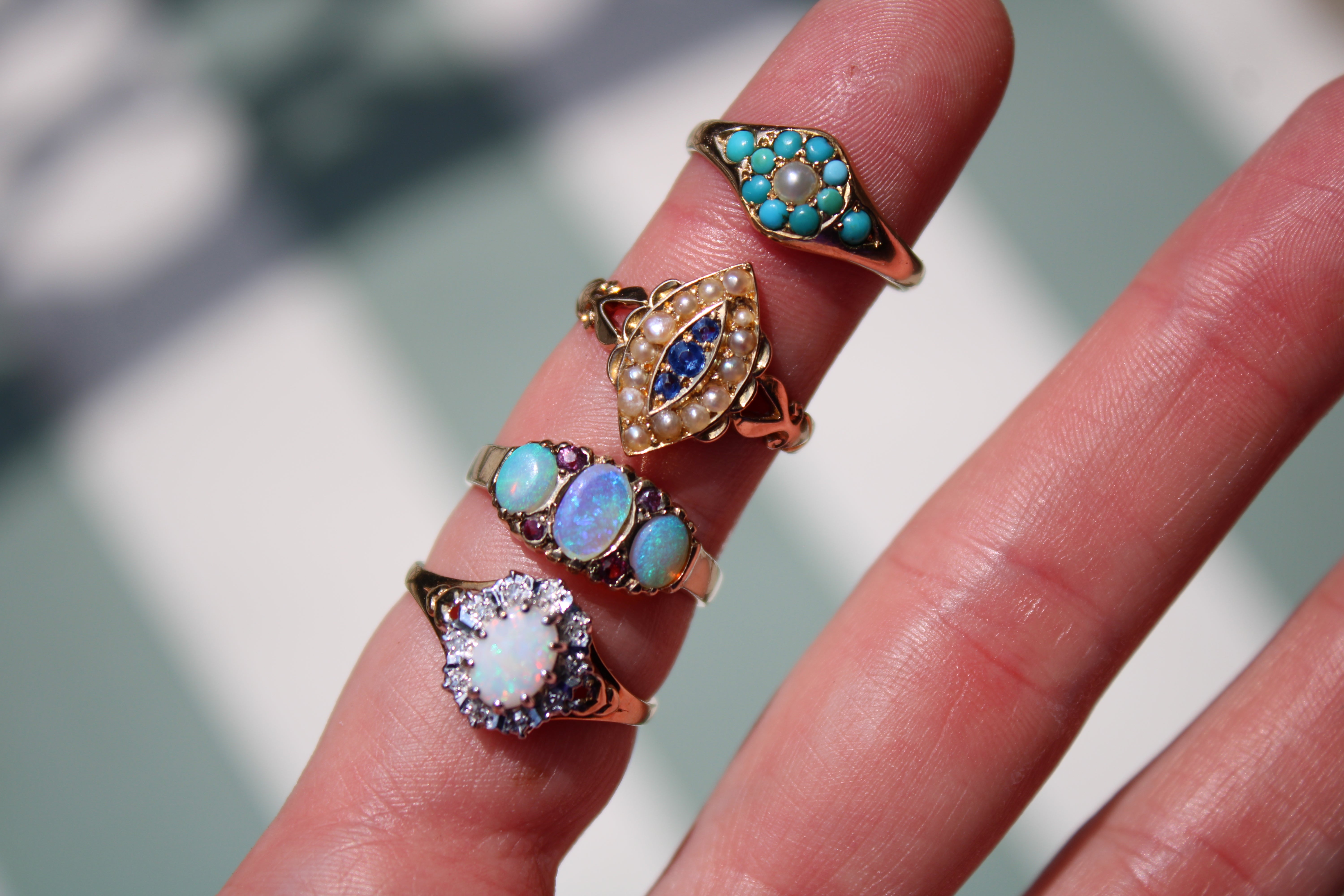 Vivian Grace Vintage Ring Antique 15k Gold Turquoise Pearl Cluster Ring- (dated 1869)