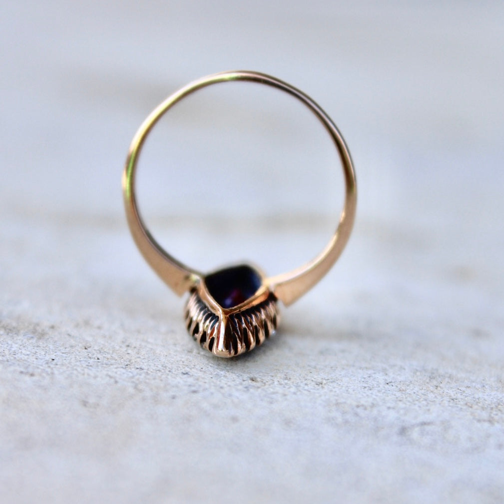 Vivian Grace Vintage Ring Victorian 14k Gold Ruby and Diamond Navette Ring- (mid 1800s)