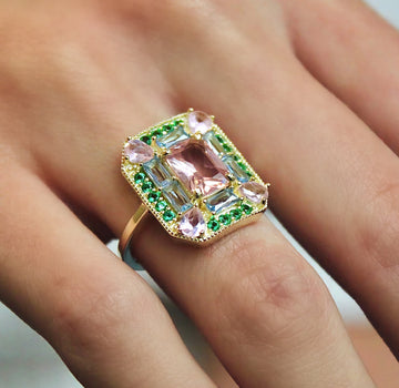 Vivian Grace Emerald Morganite Mosaic Cocktail Ring